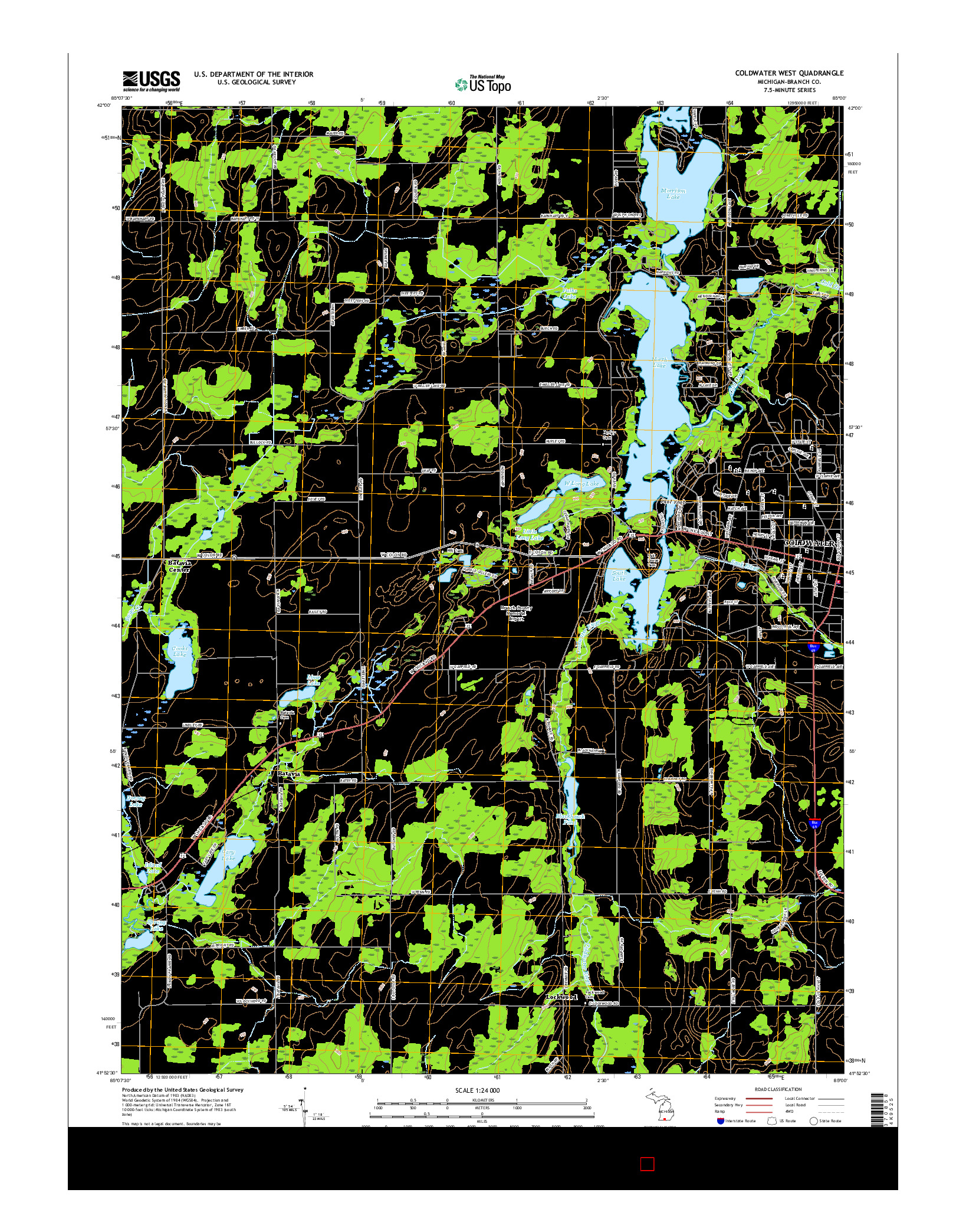 USGS US TOPO 7.5-MINUTE MAP FOR COLDWATER WEST, MI 2017