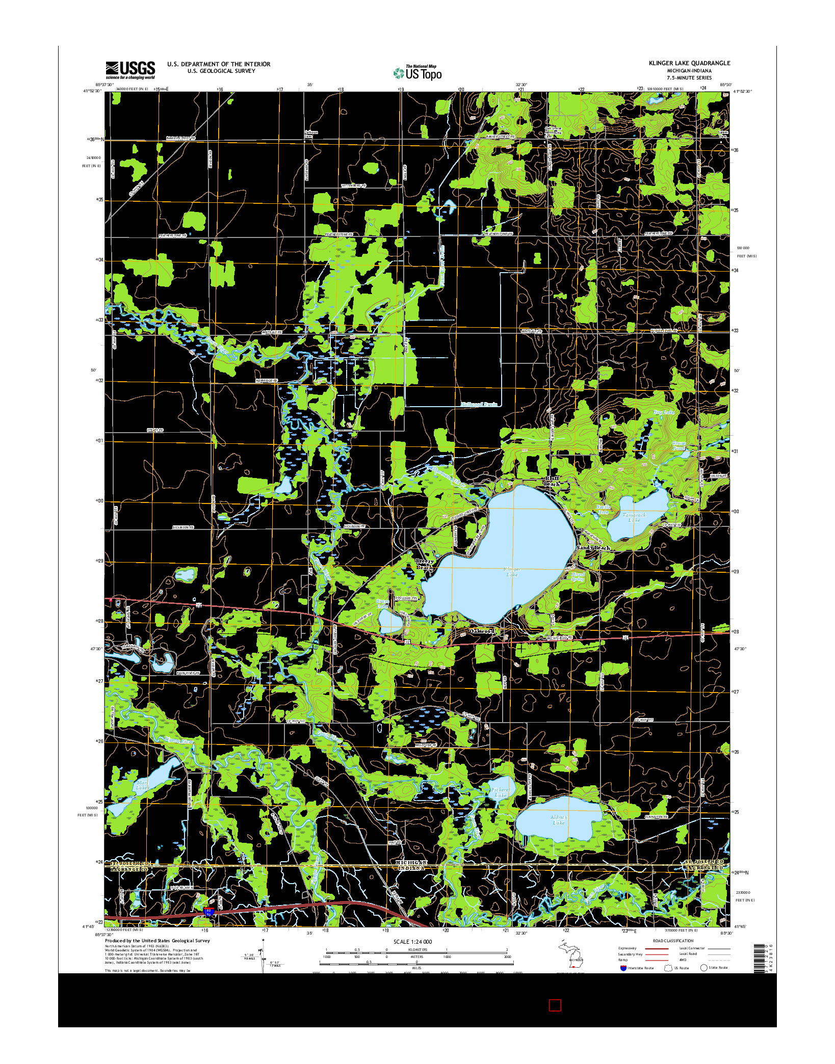 USGS US TOPO 7.5-MINUTE MAP FOR KLINGER LAKE, MI-IN 2017