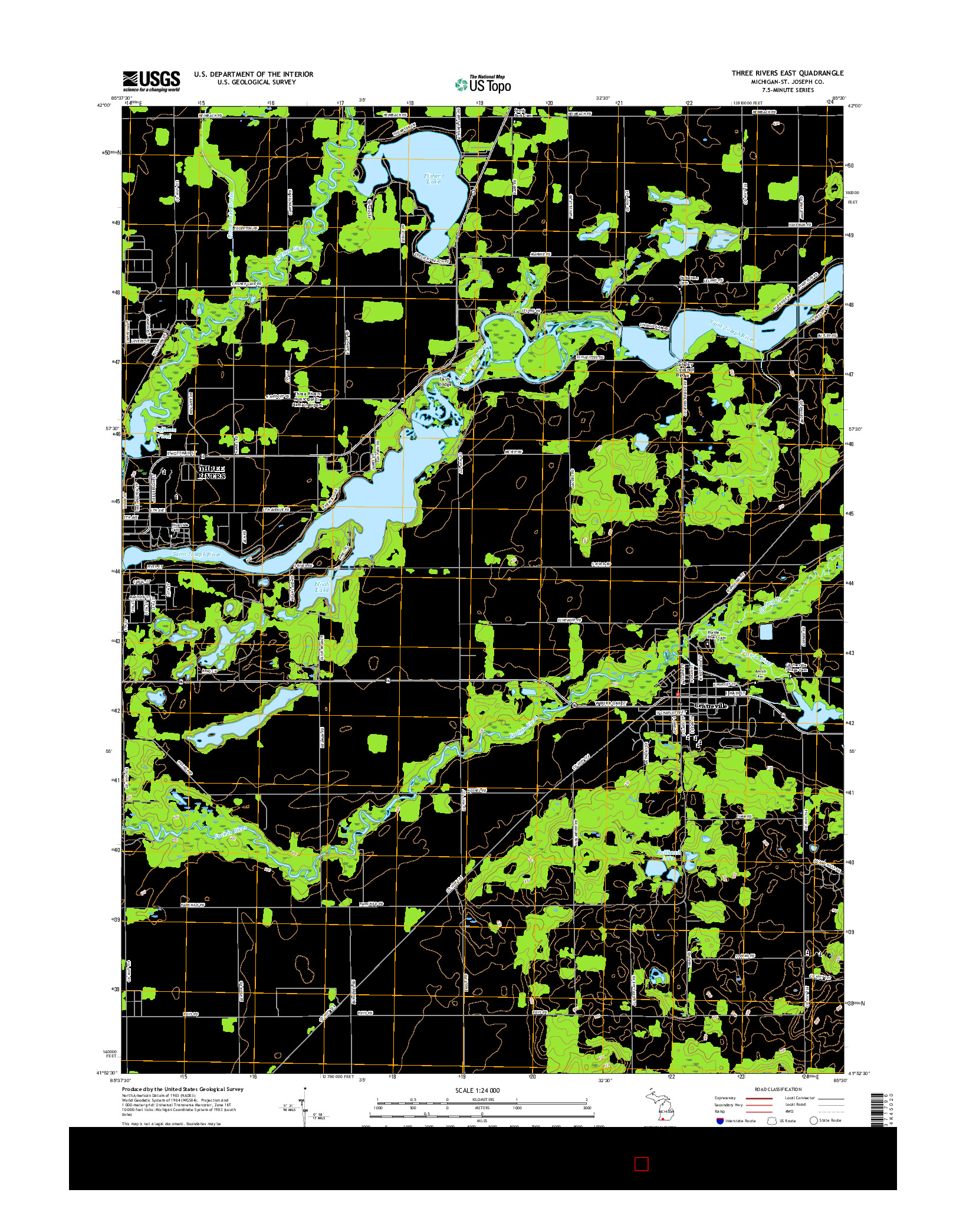 USGS US TOPO 7.5-MINUTE MAP FOR THREE RIVERS EAST, MI 2017