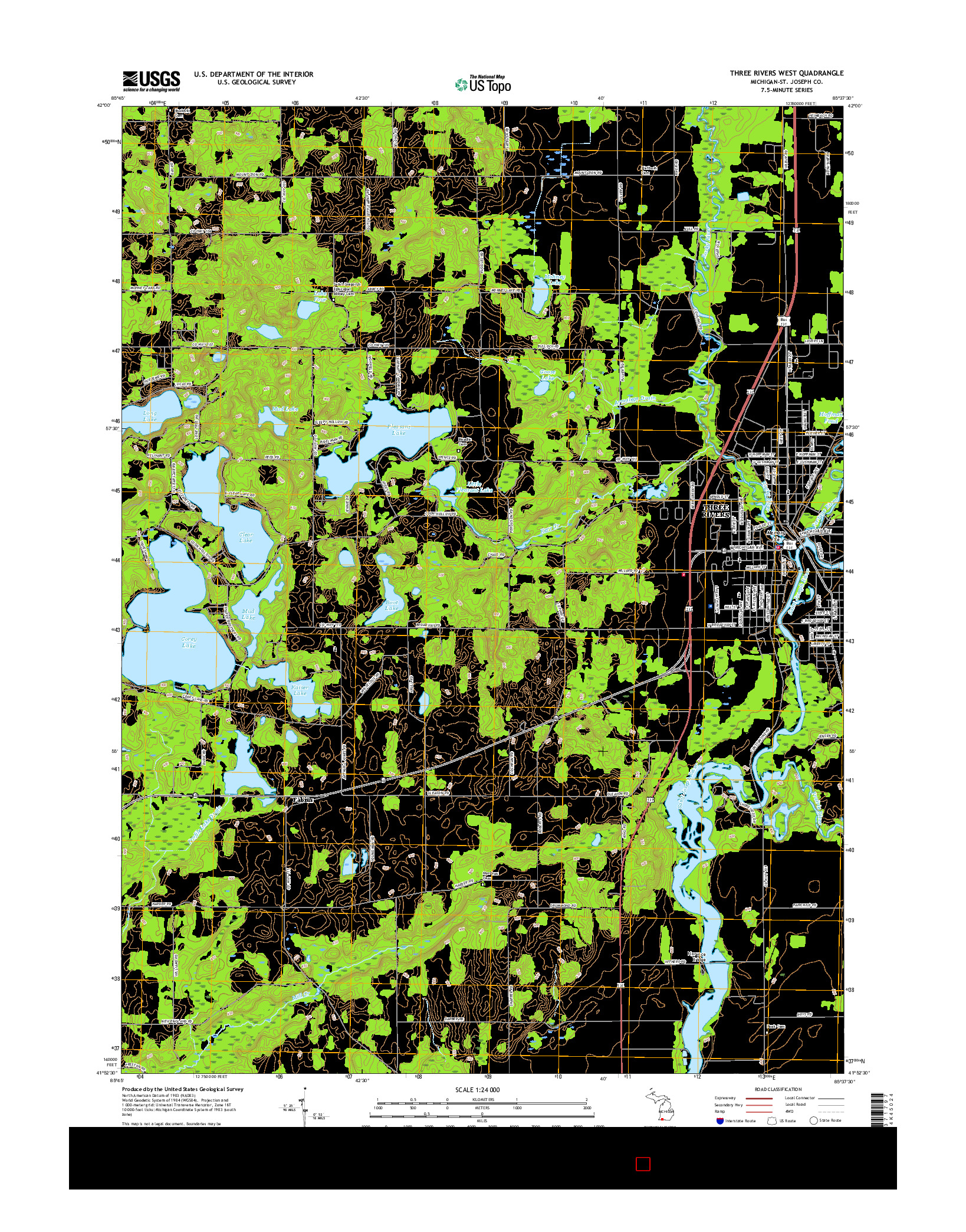 USGS US TOPO 7.5-MINUTE MAP FOR THREE RIVERS WEST, MI 2017