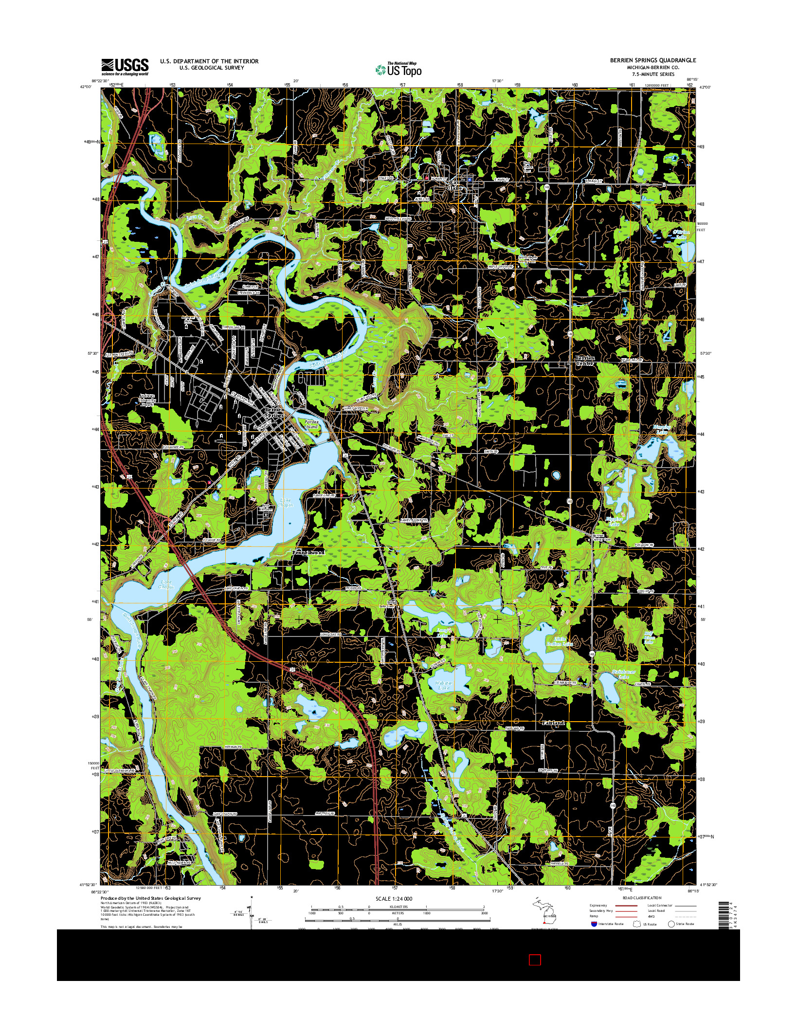 USGS US TOPO 7.5-MINUTE MAP FOR BERRIEN SPRINGS, MI 2017