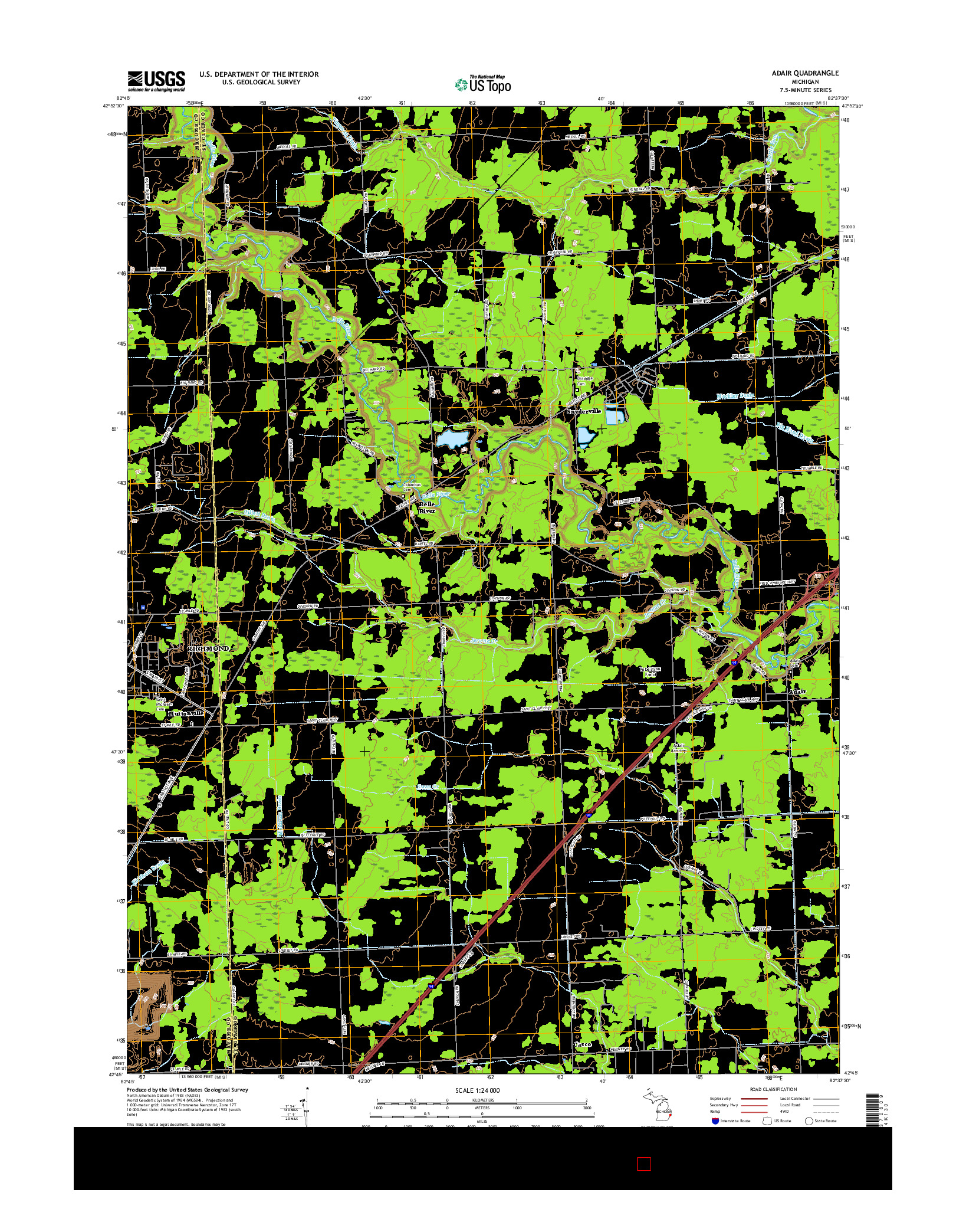 USGS US TOPO 7.5-MINUTE MAP FOR ADAIR, MI 2017