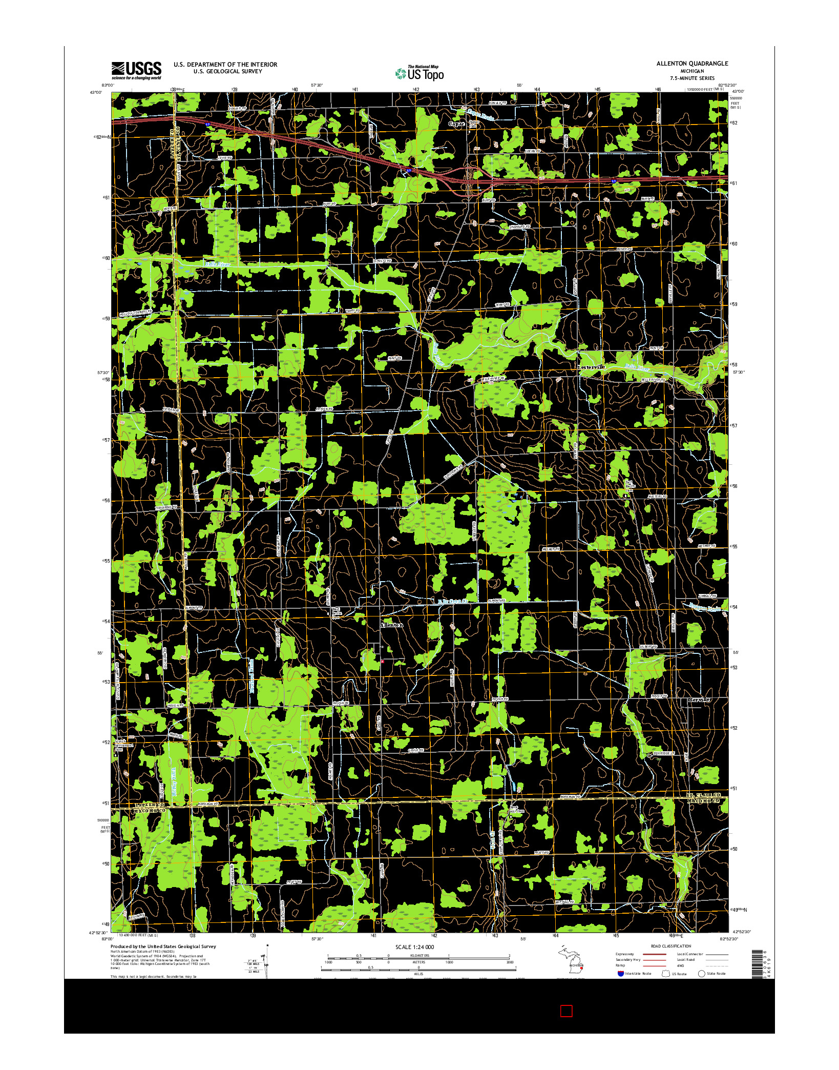 USGS US TOPO 7.5-MINUTE MAP FOR ALLENTON, MI 2017