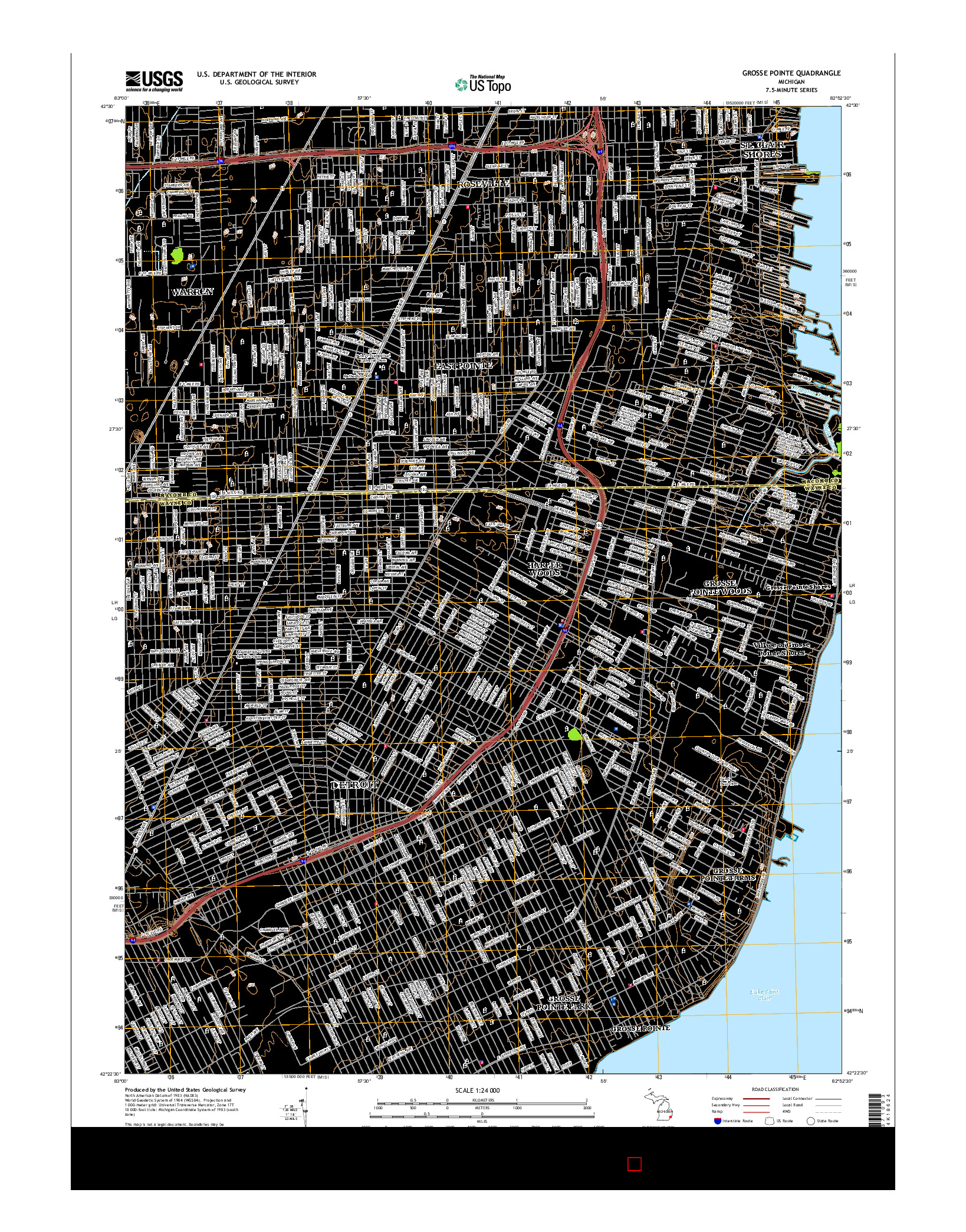 USGS US TOPO 7.5-MINUTE MAP FOR GROSSE POINTE, MI 2017