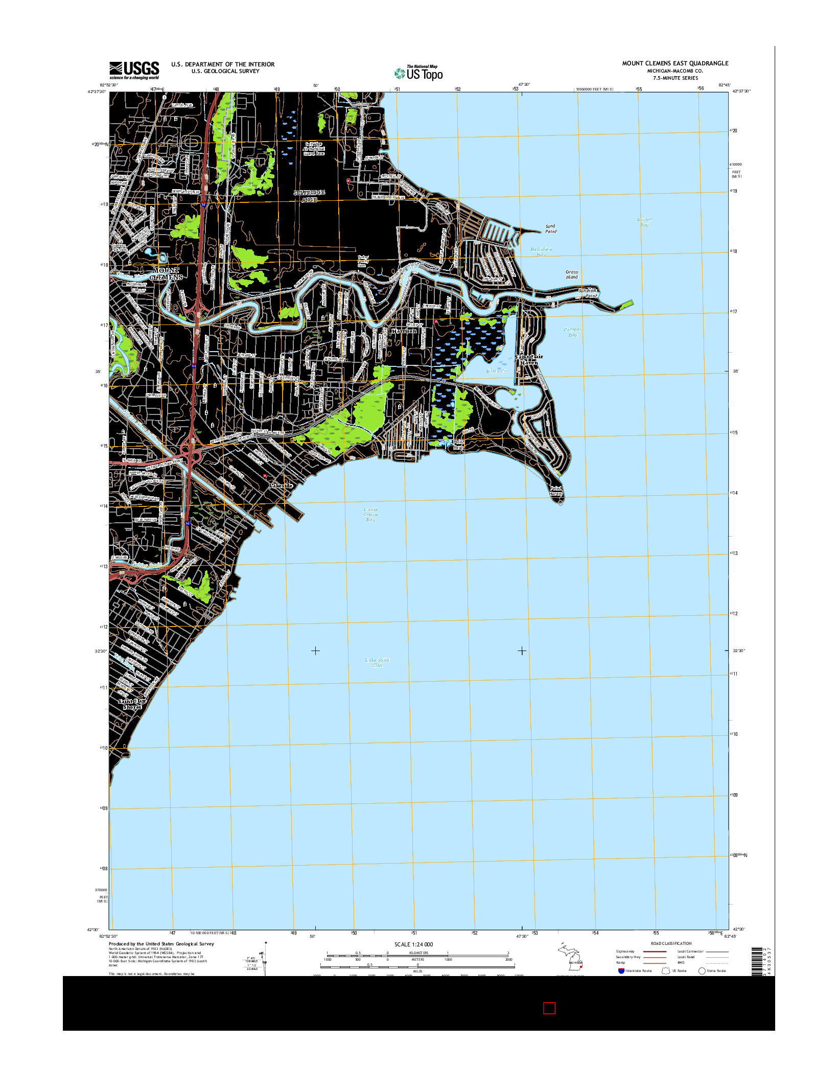 USGS US TOPO 7.5-MINUTE MAP FOR MOUNT CLEMENS EAST, MI 2017