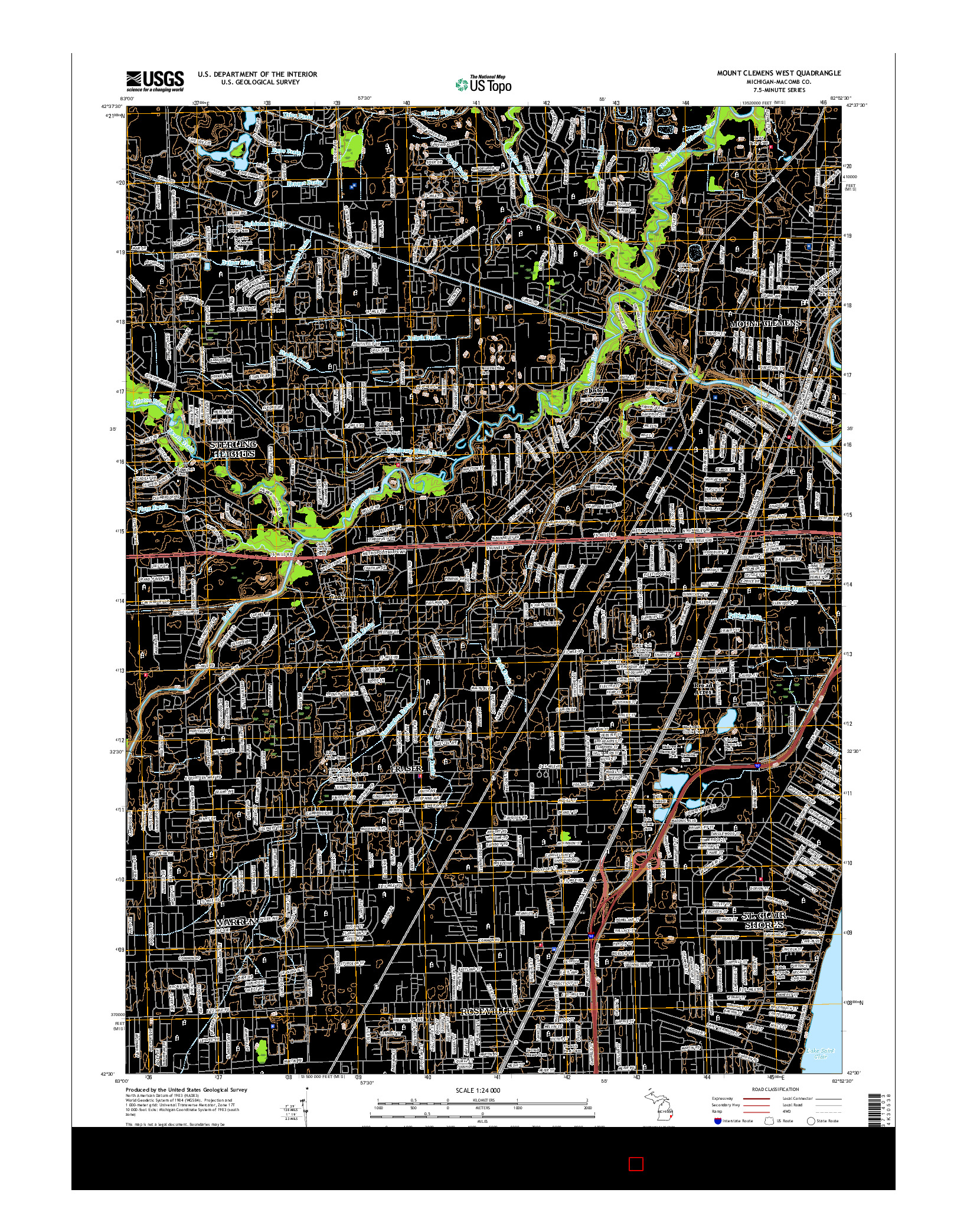 USGS US TOPO 7.5-MINUTE MAP FOR MOUNT CLEMENS WEST, MI 2017