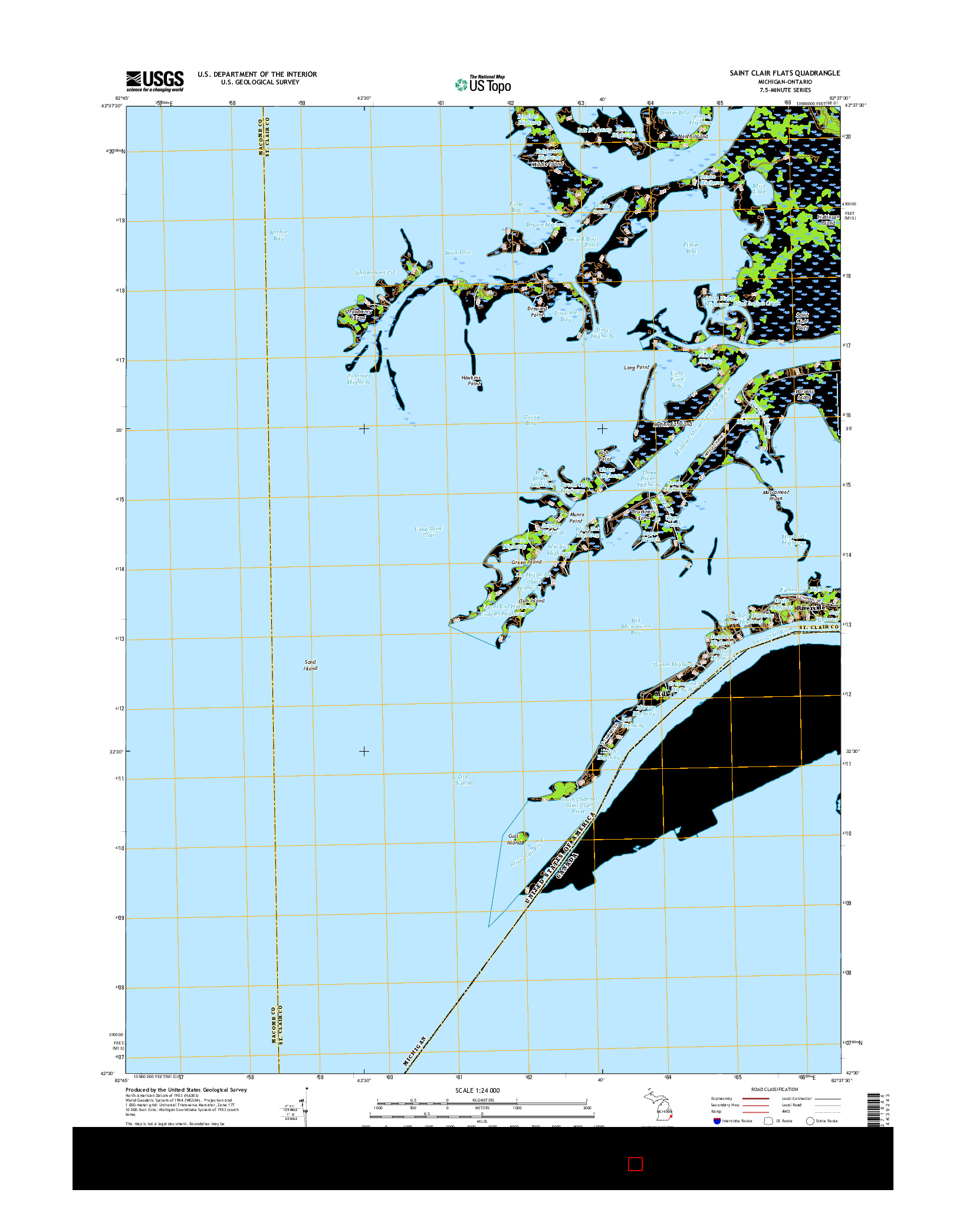 USGS US TOPO 7.5-MINUTE MAP FOR SAINT CLAIR FLATS, MI-ON 2017