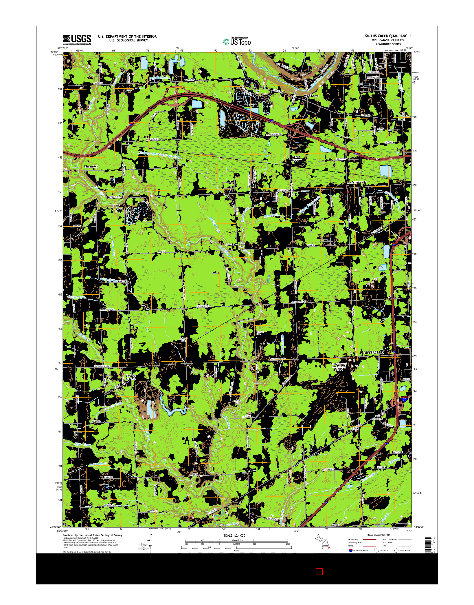 USGS US TOPO 7.5-MINUTE MAP FOR SMITHS CREEK, MI 2017