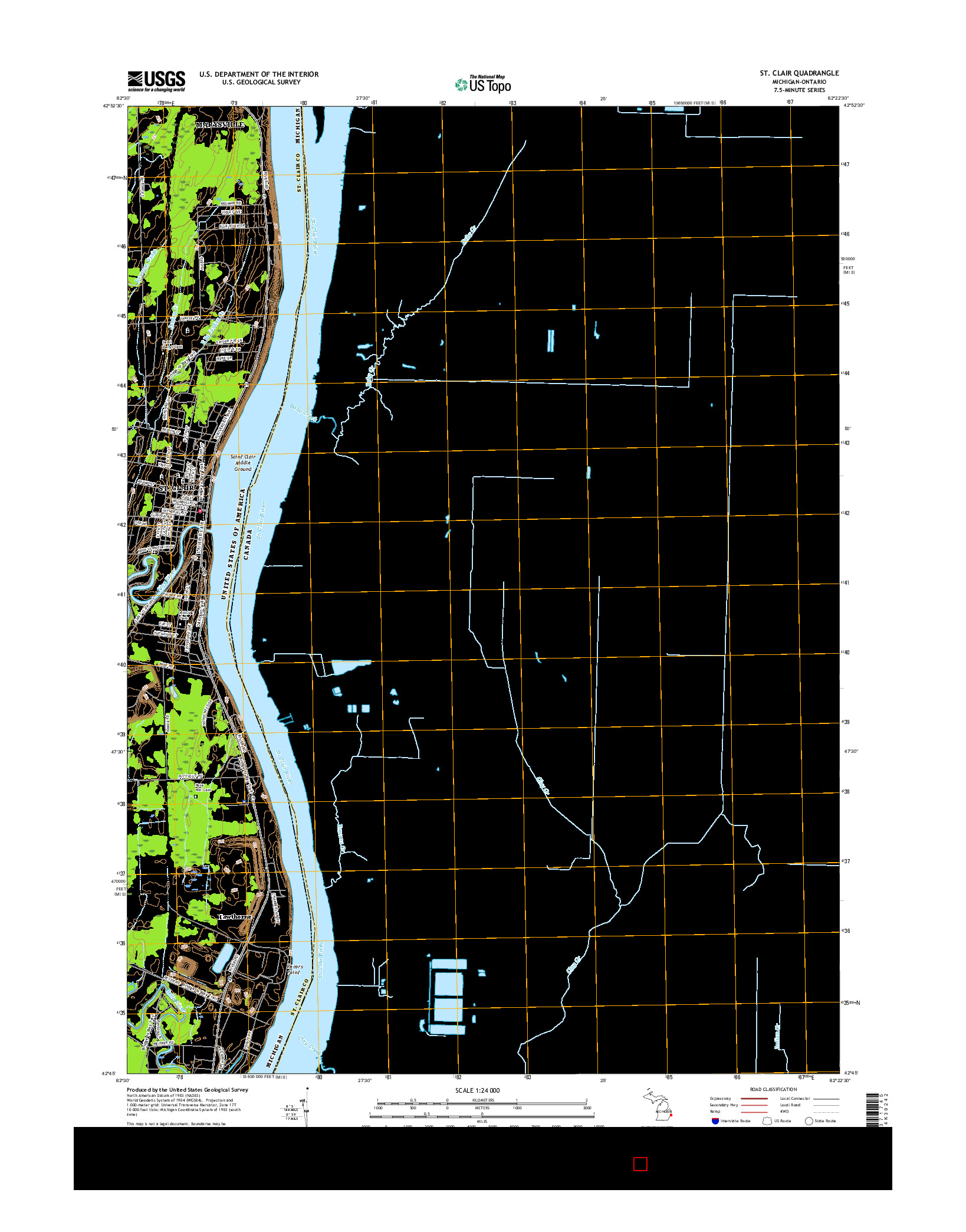USGS US TOPO 7.5-MINUTE MAP FOR ST. CLAIR, MI-ON 2017
