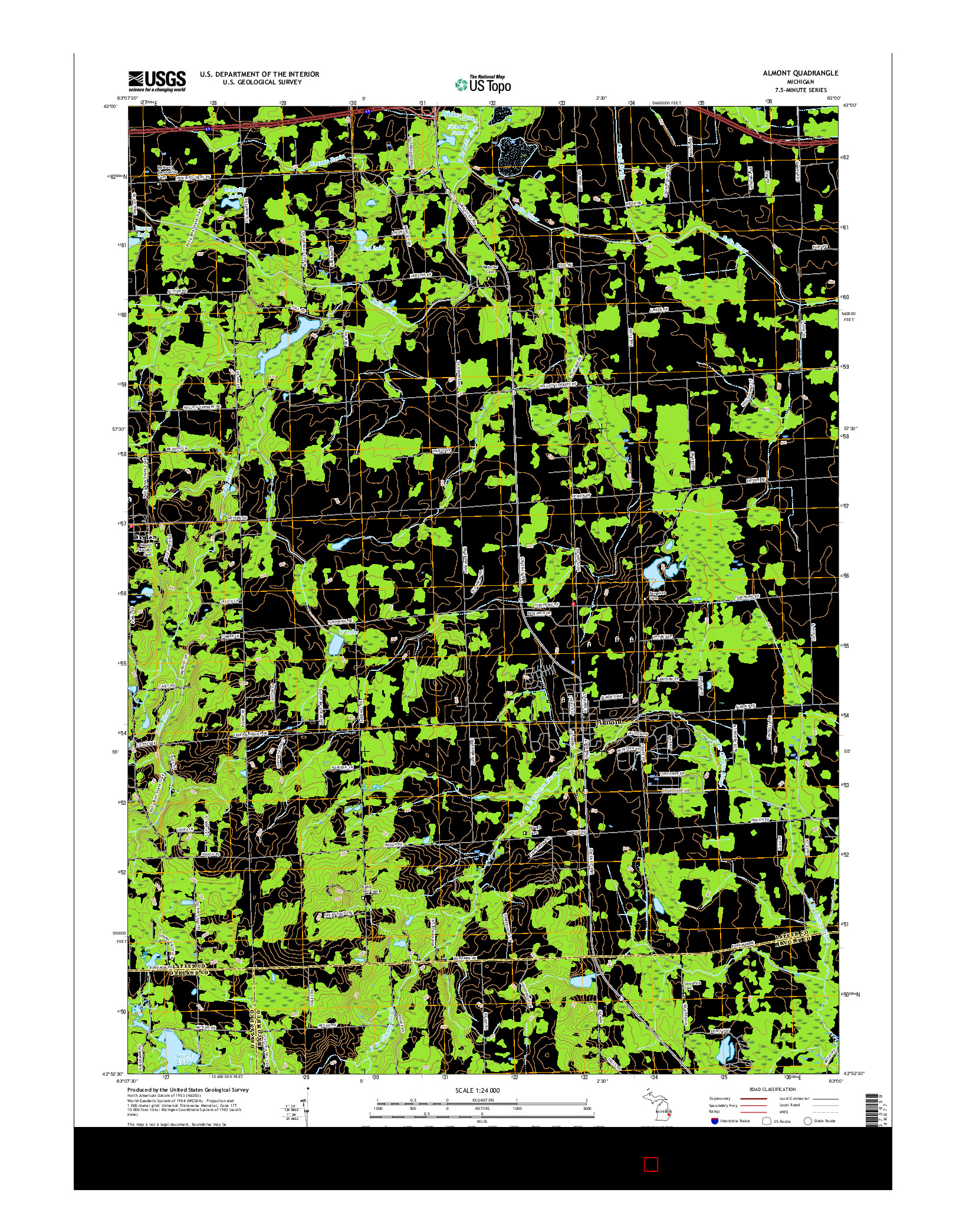 USGS US TOPO 7.5-MINUTE MAP FOR ALMONT, MI 2017