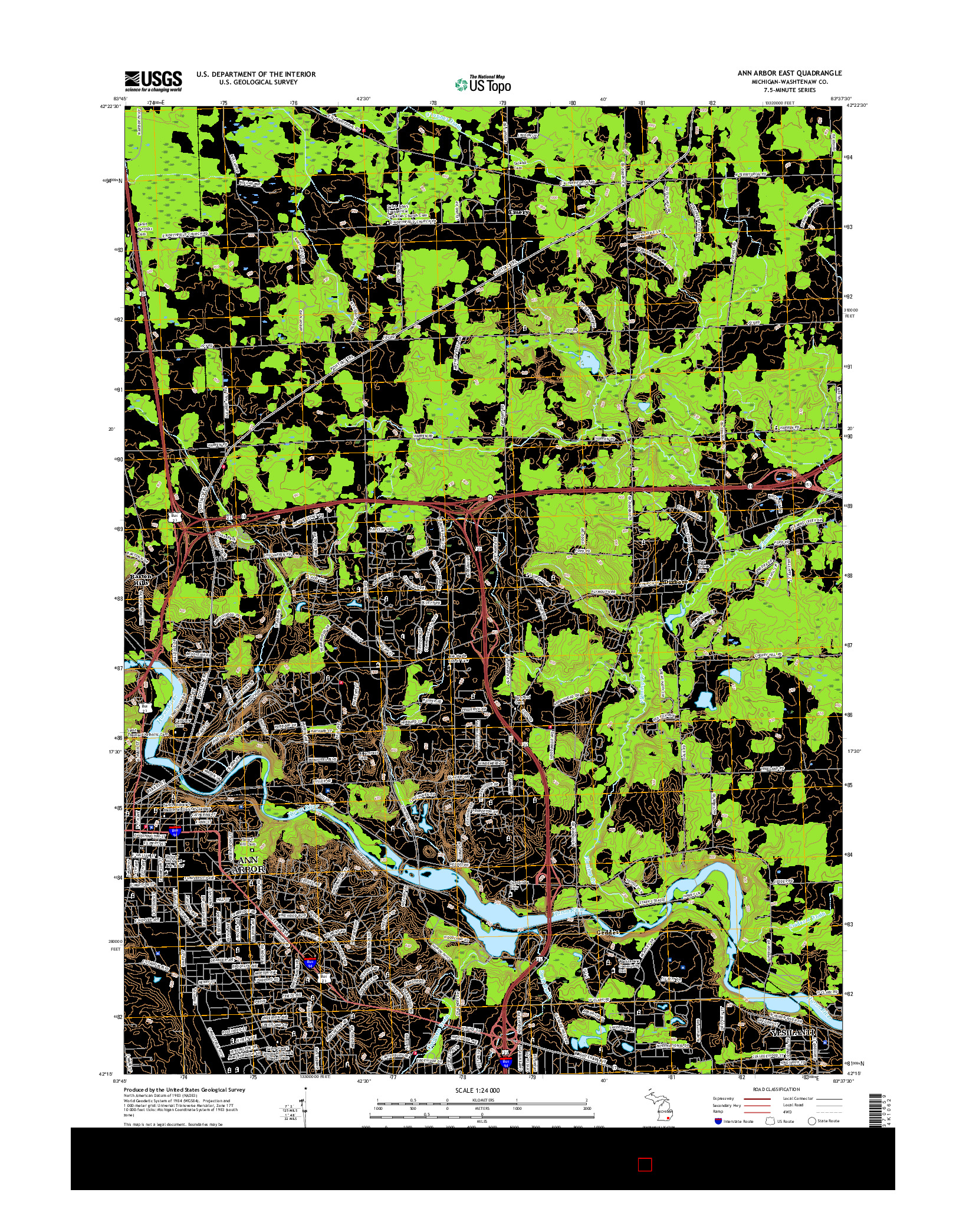 USGS US TOPO 7.5-MINUTE MAP FOR ANN ARBOR EAST, MI 2017