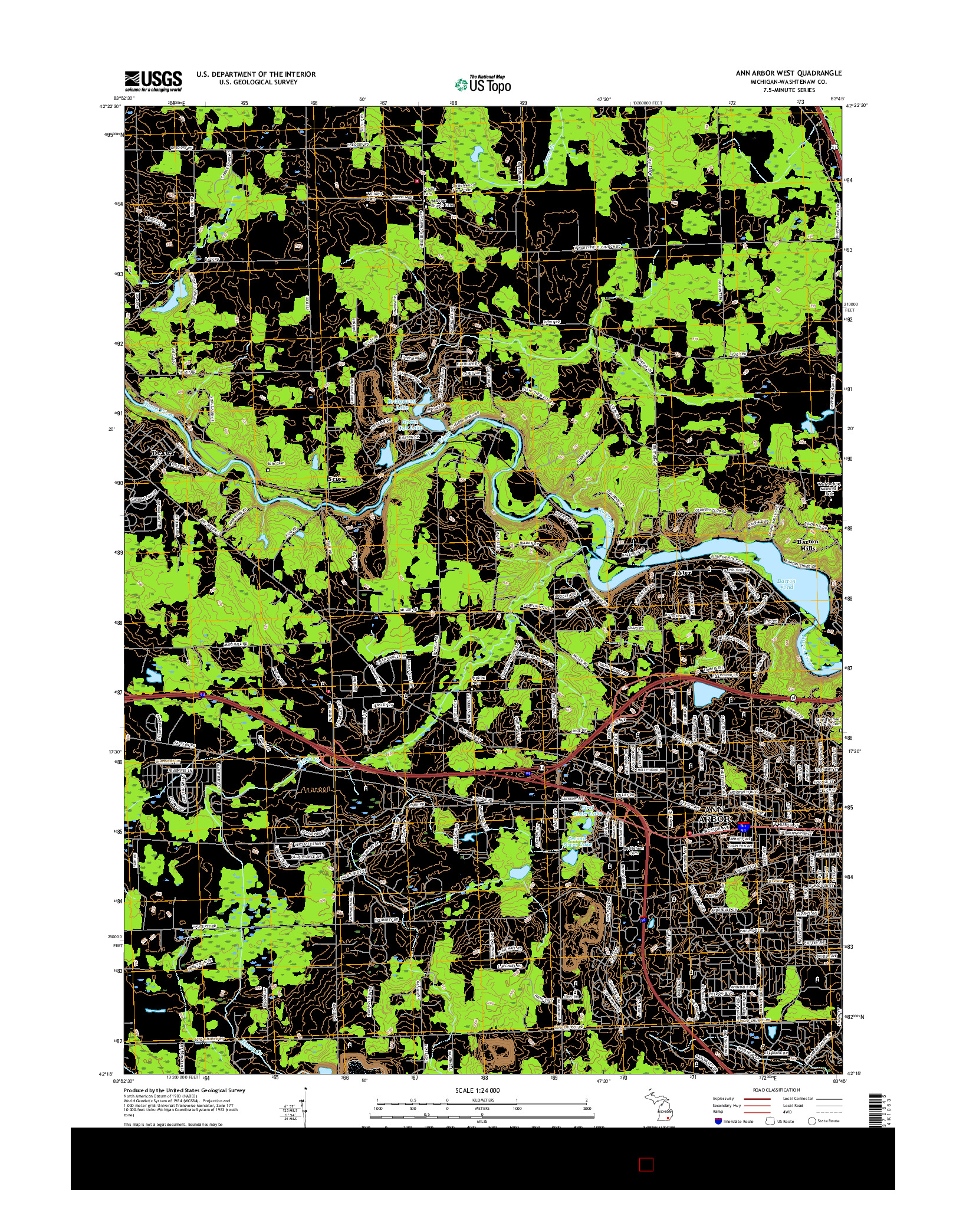 USGS US TOPO 7.5-MINUTE MAP FOR ANN ARBOR WEST, MI 2017