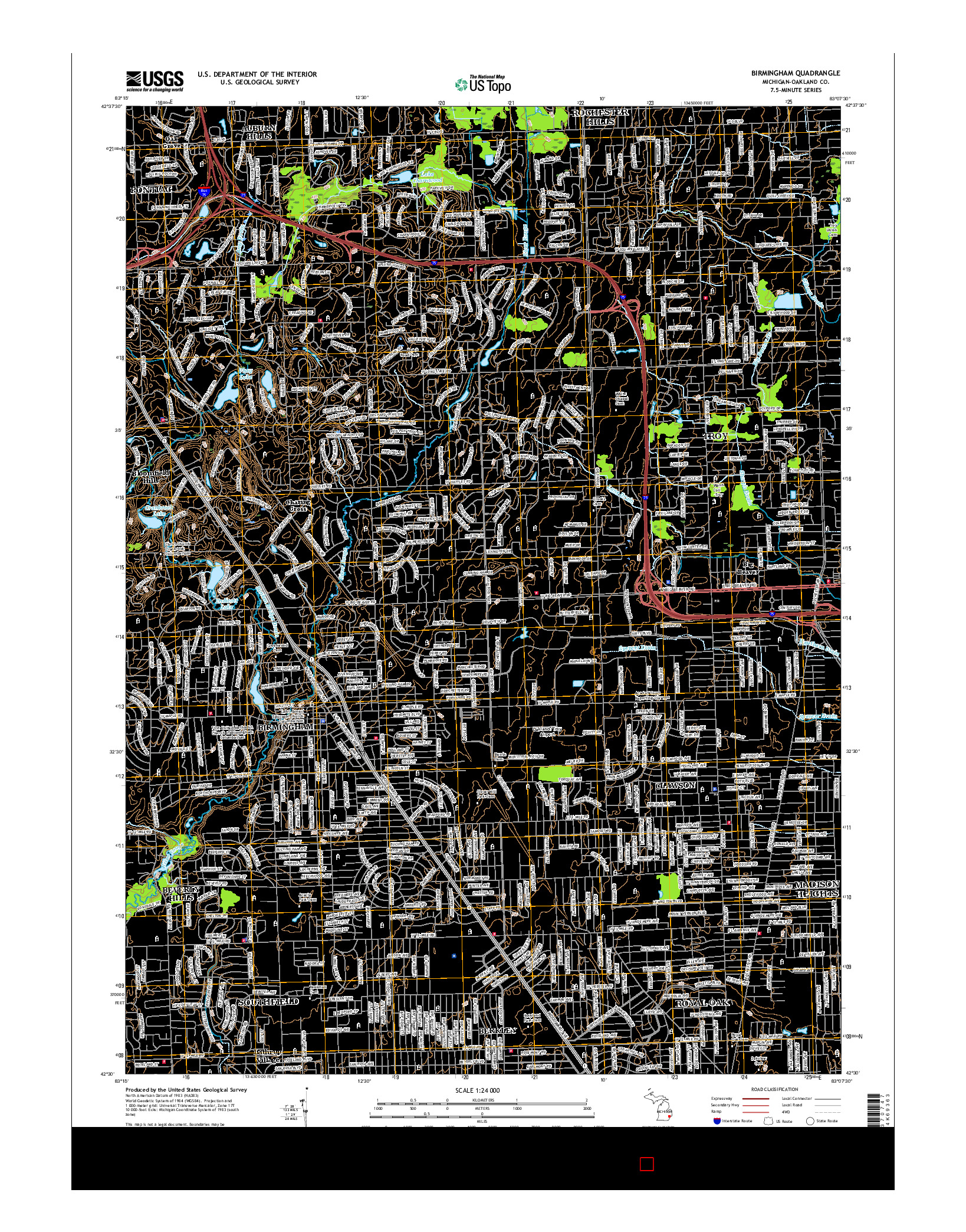 USGS US TOPO 7.5-MINUTE MAP FOR BIRMINGHAM, MI 2017