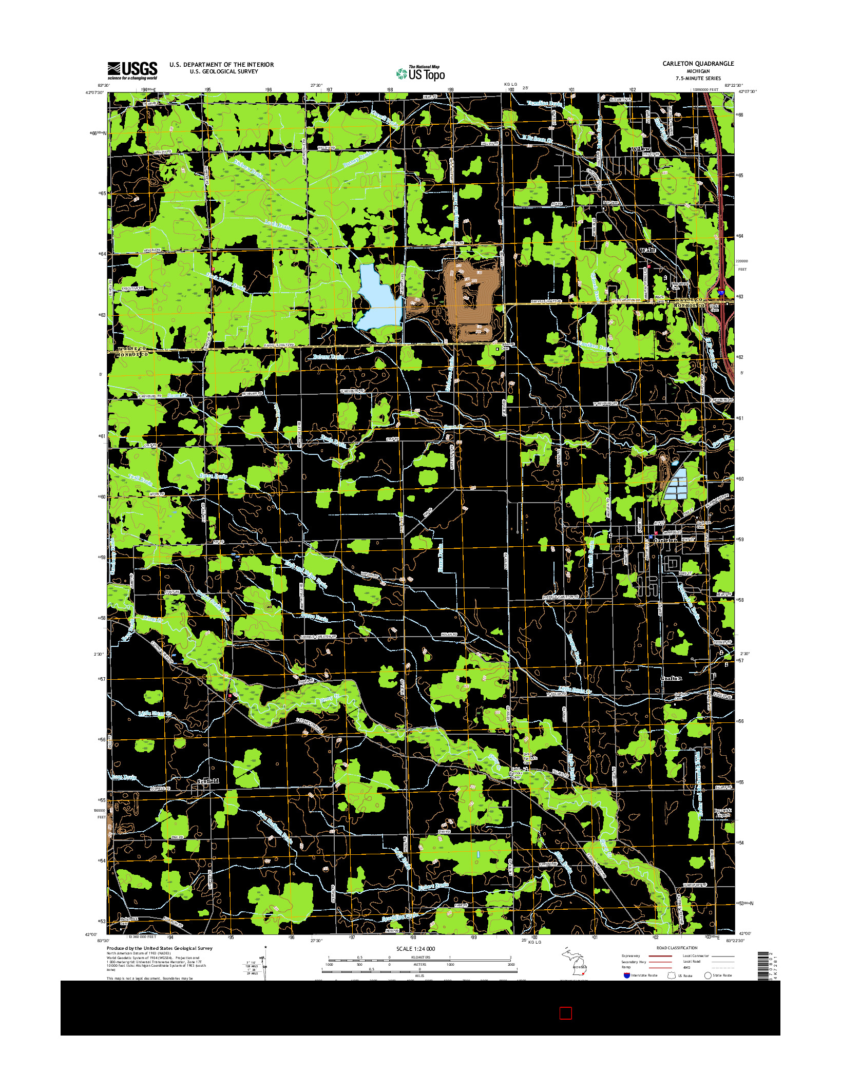 USGS US TOPO 7.5-MINUTE MAP FOR CARLETON, MI 2017