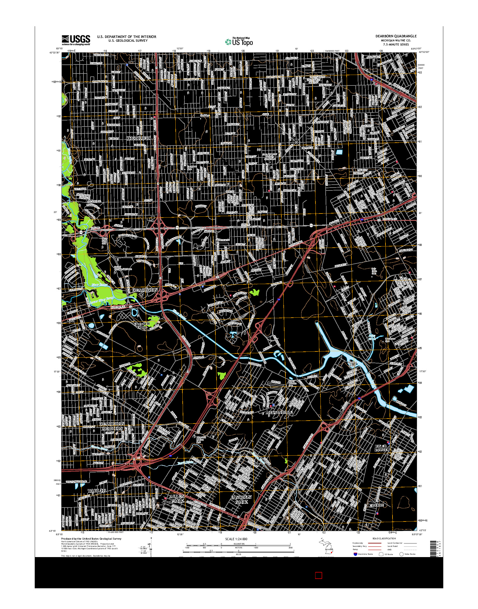 USGS US TOPO 7.5-MINUTE MAP FOR DEARBORN, MI 2017