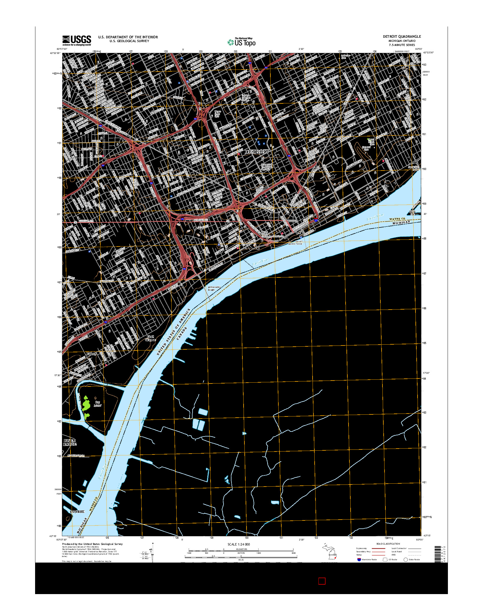 USGS US TOPO 7.5-MINUTE MAP FOR DETROIT, MI-ON 2017