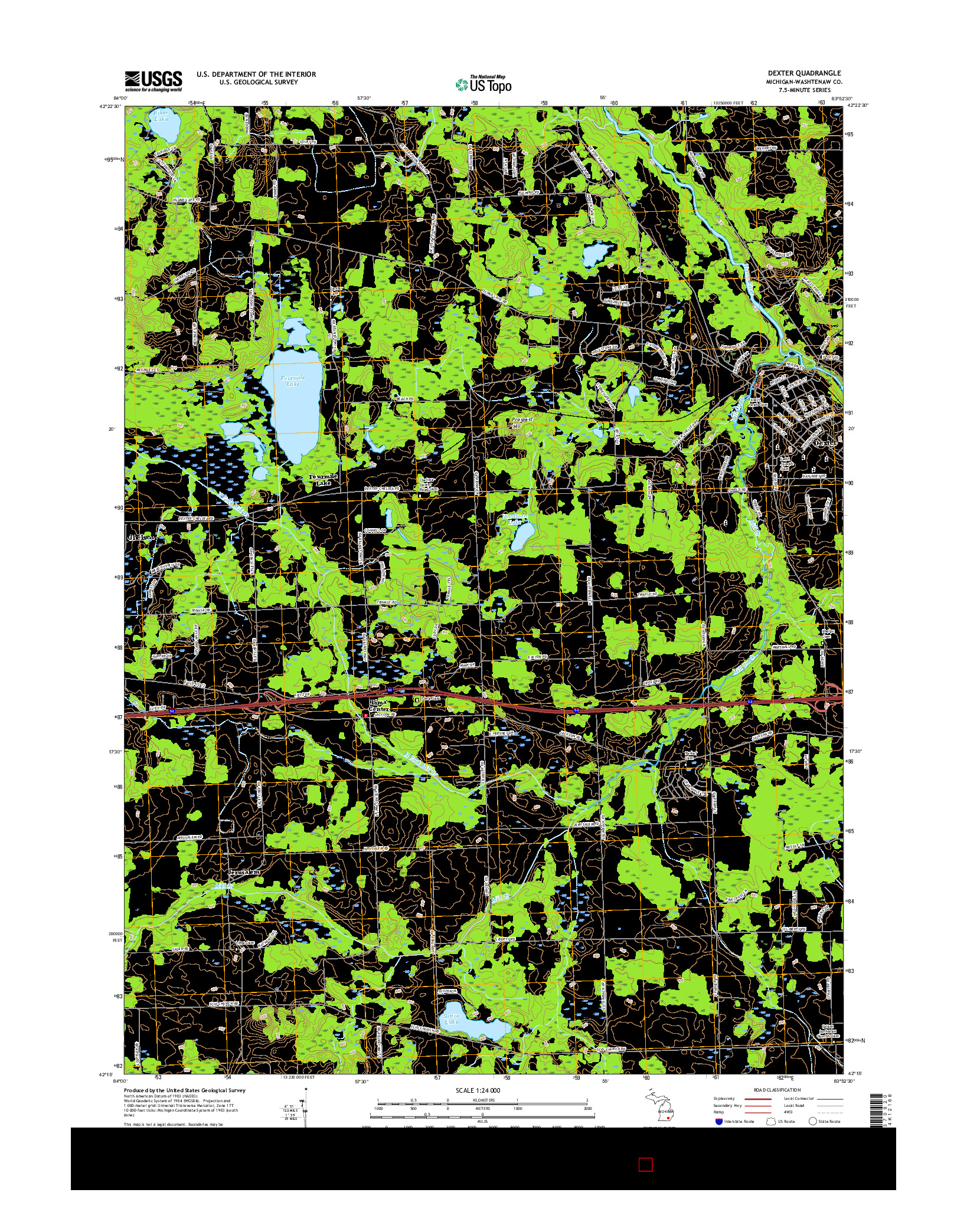 USGS US TOPO 7.5-MINUTE MAP FOR DEXTER, MI 2017