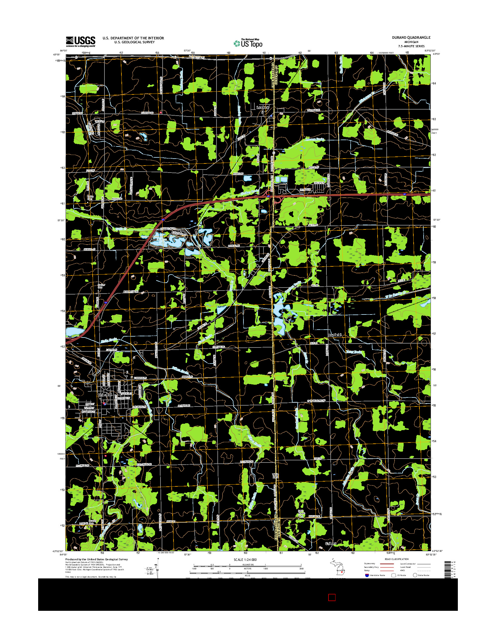 USGS US TOPO 7.5-MINUTE MAP FOR DURAND, MI 2017