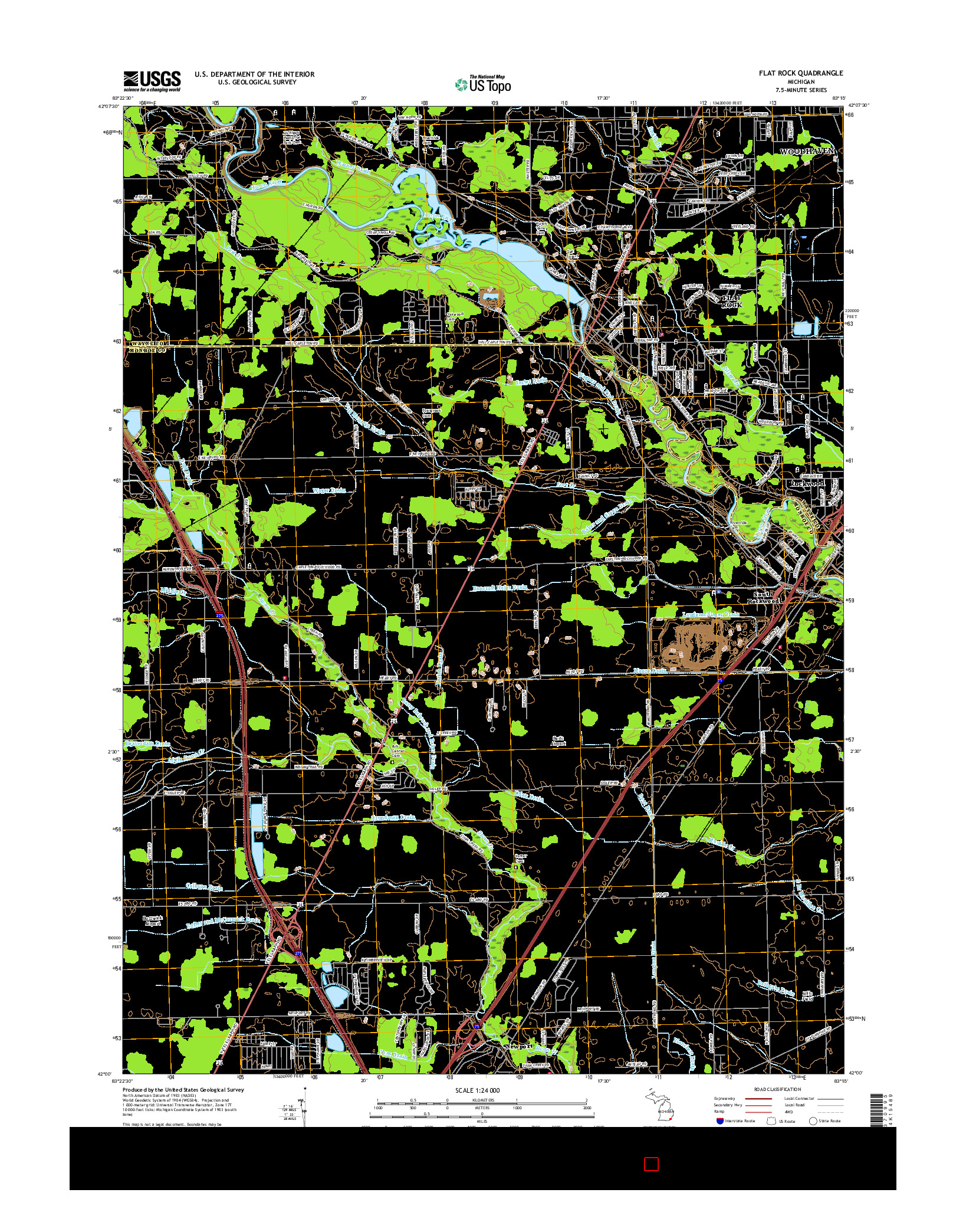 USGS US TOPO 7.5-MINUTE MAP FOR FLAT ROCK, MI 2017