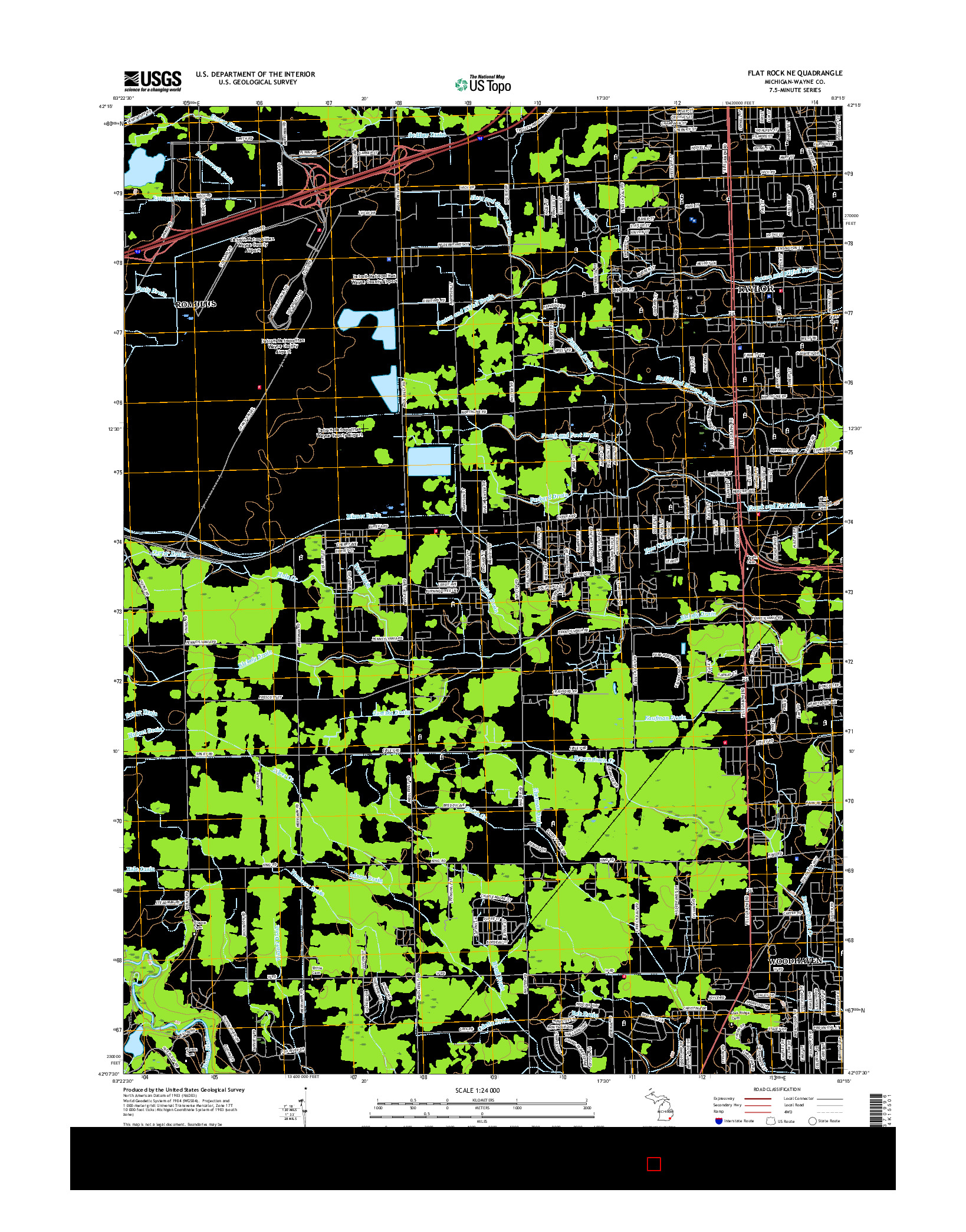 USGS US TOPO 7.5-MINUTE MAP FOR FLAT ROCK NE, MI 2017