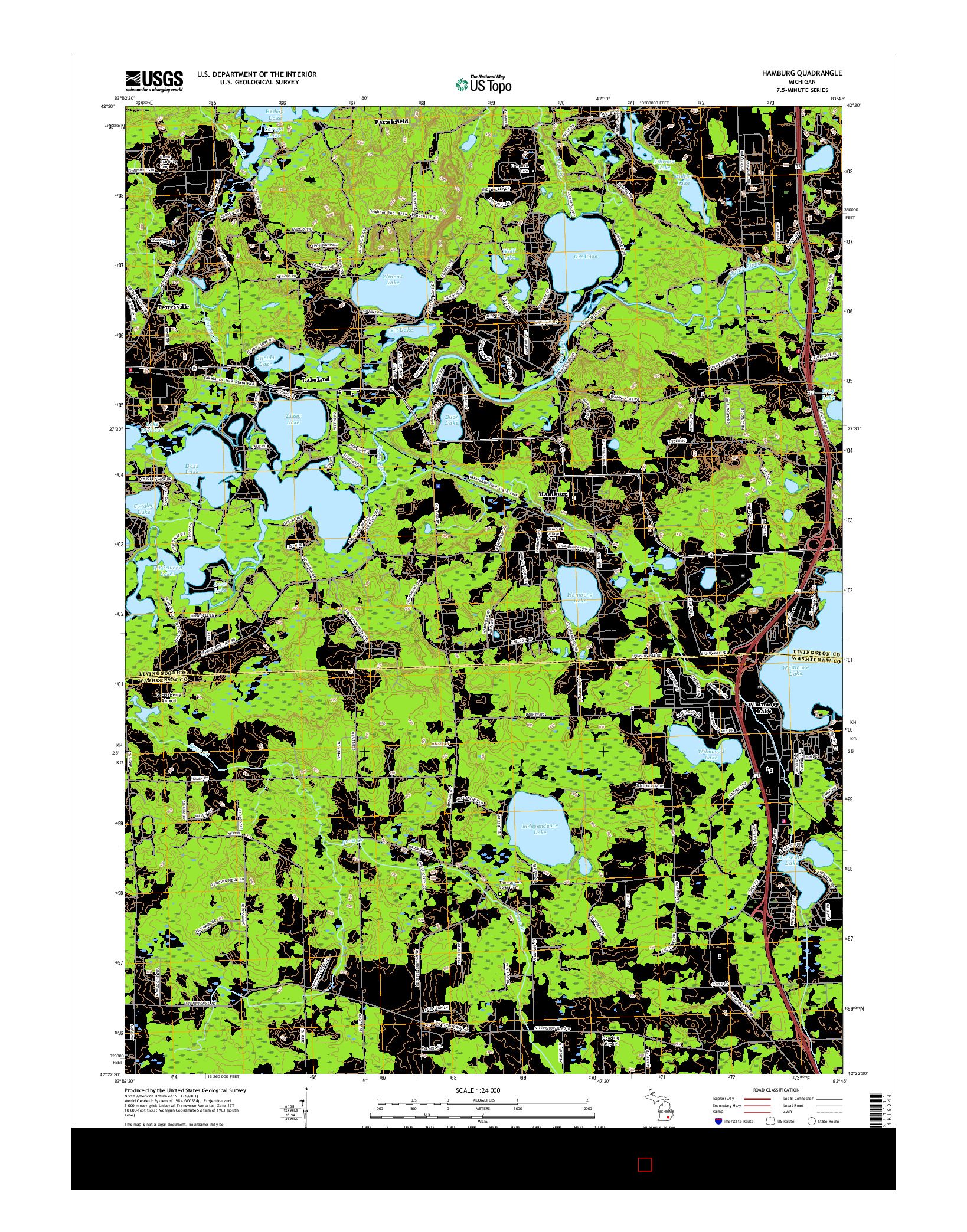 USGS US TOPO 7.5-MINUTE MAP FOR HAMBURG, MI 2017