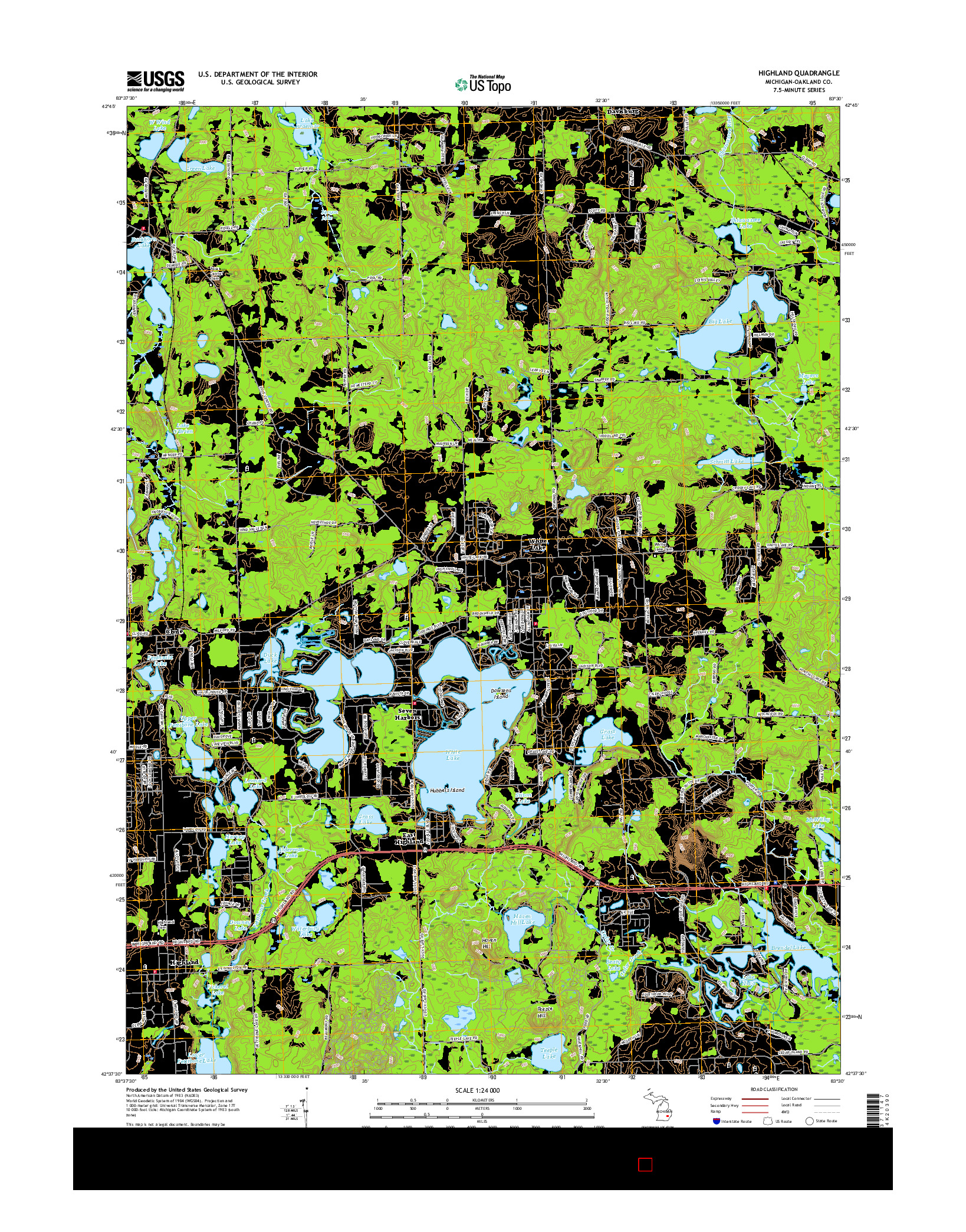 USGS US TOPO 7.5-MINUTE MAP FOR HIGHLAND, MI 2017