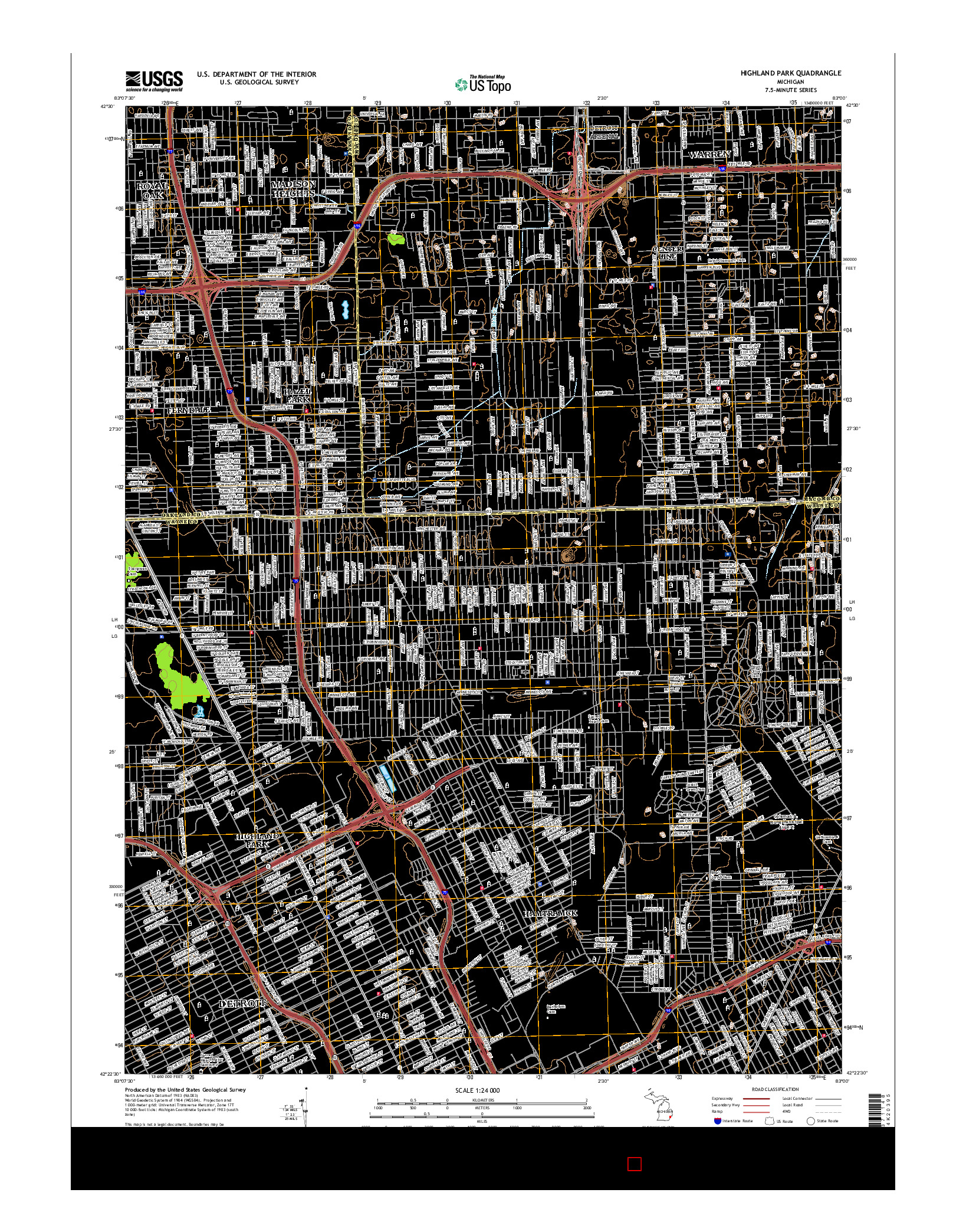 USGS US TOPO 7.5-MINUTE MAP FOR HIGHLAND PARK, MI 2017