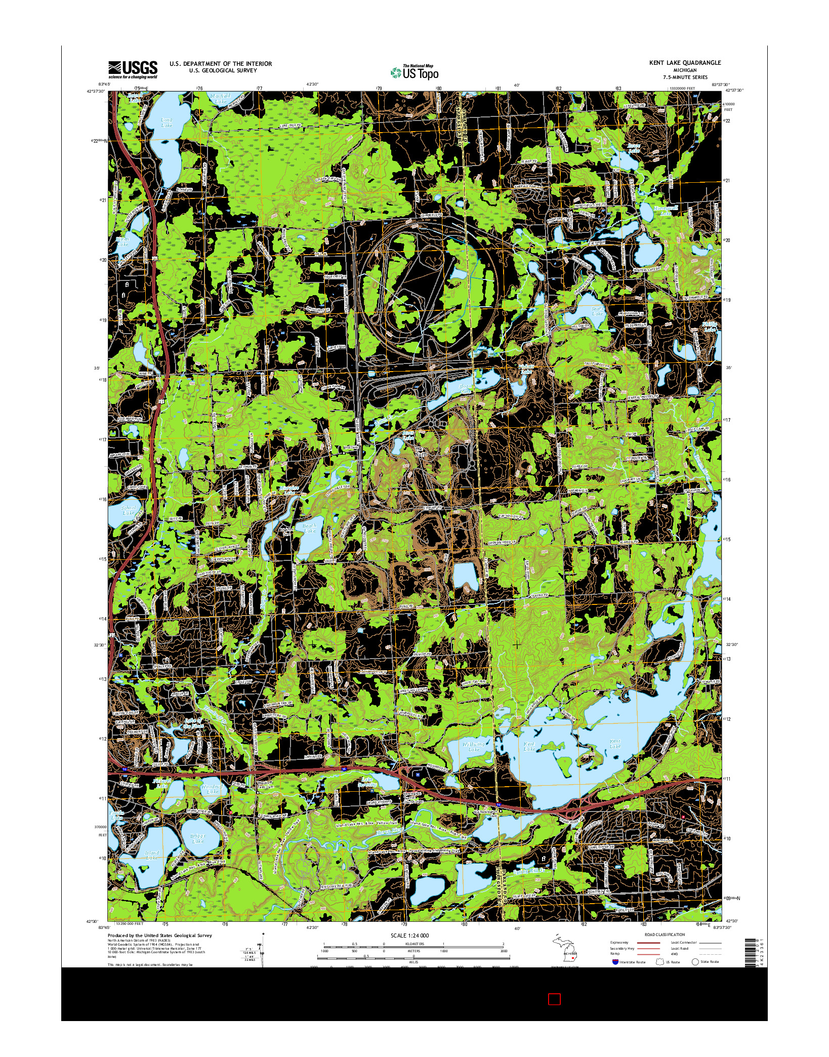 USGS US TOPO 7.5-MINUTE MAP FOR KENT LAKE, MI 2017