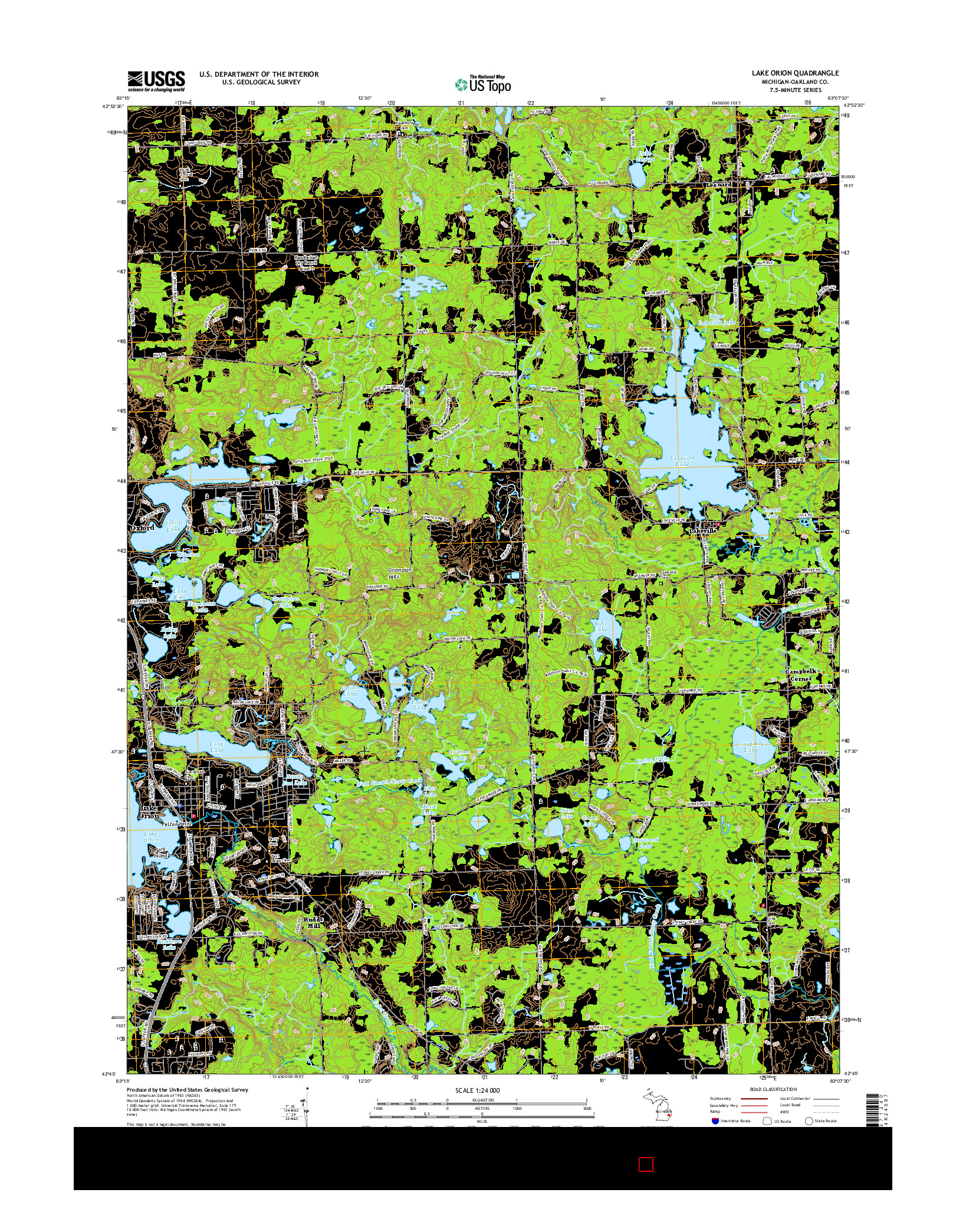 USGS US TOPO 7.5-MINUTE MAP FOR LAKE ORION, MI 2017