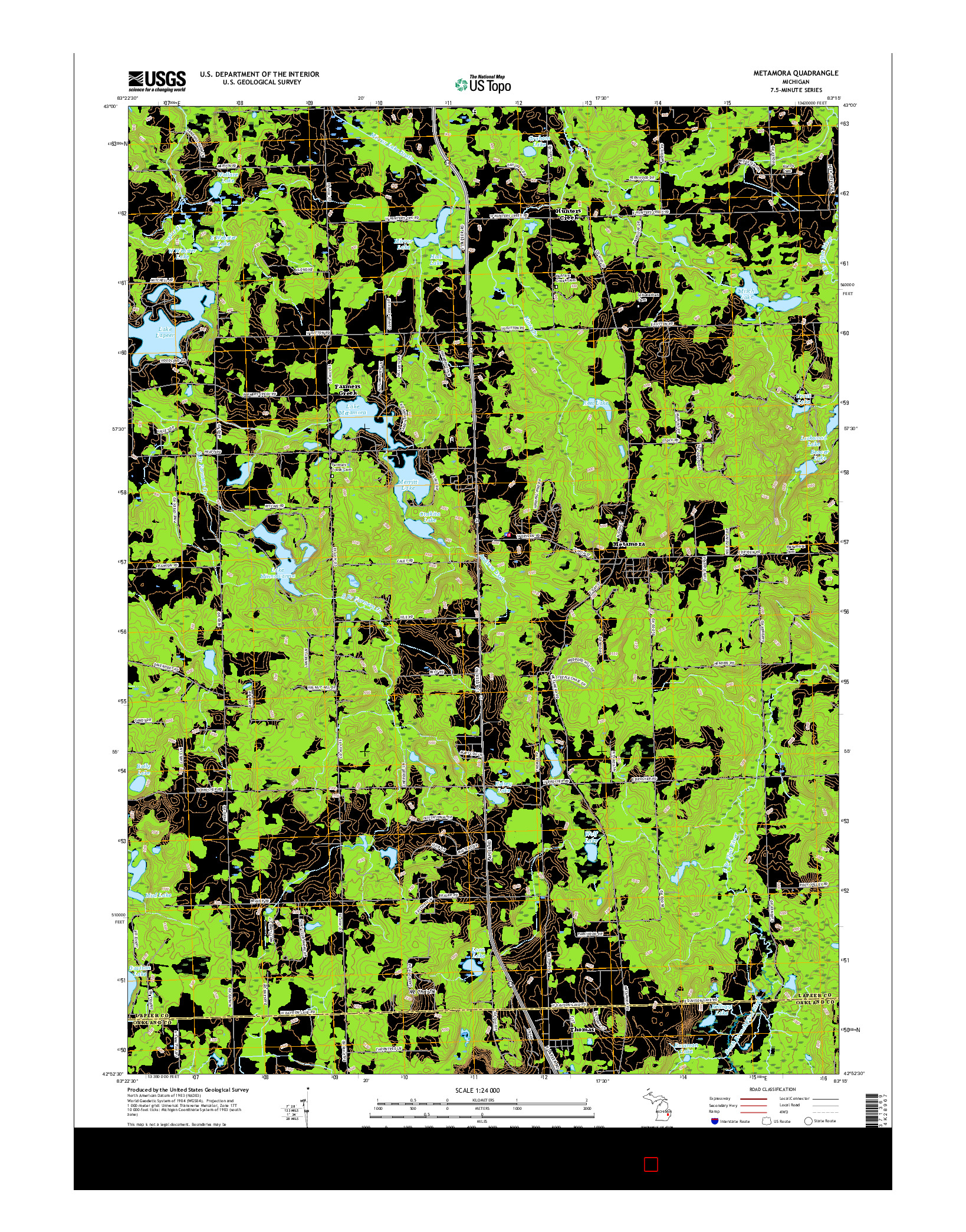 USGS US TOPO 7.5-MINUTE MAP FOR METAMORA, MI 2017