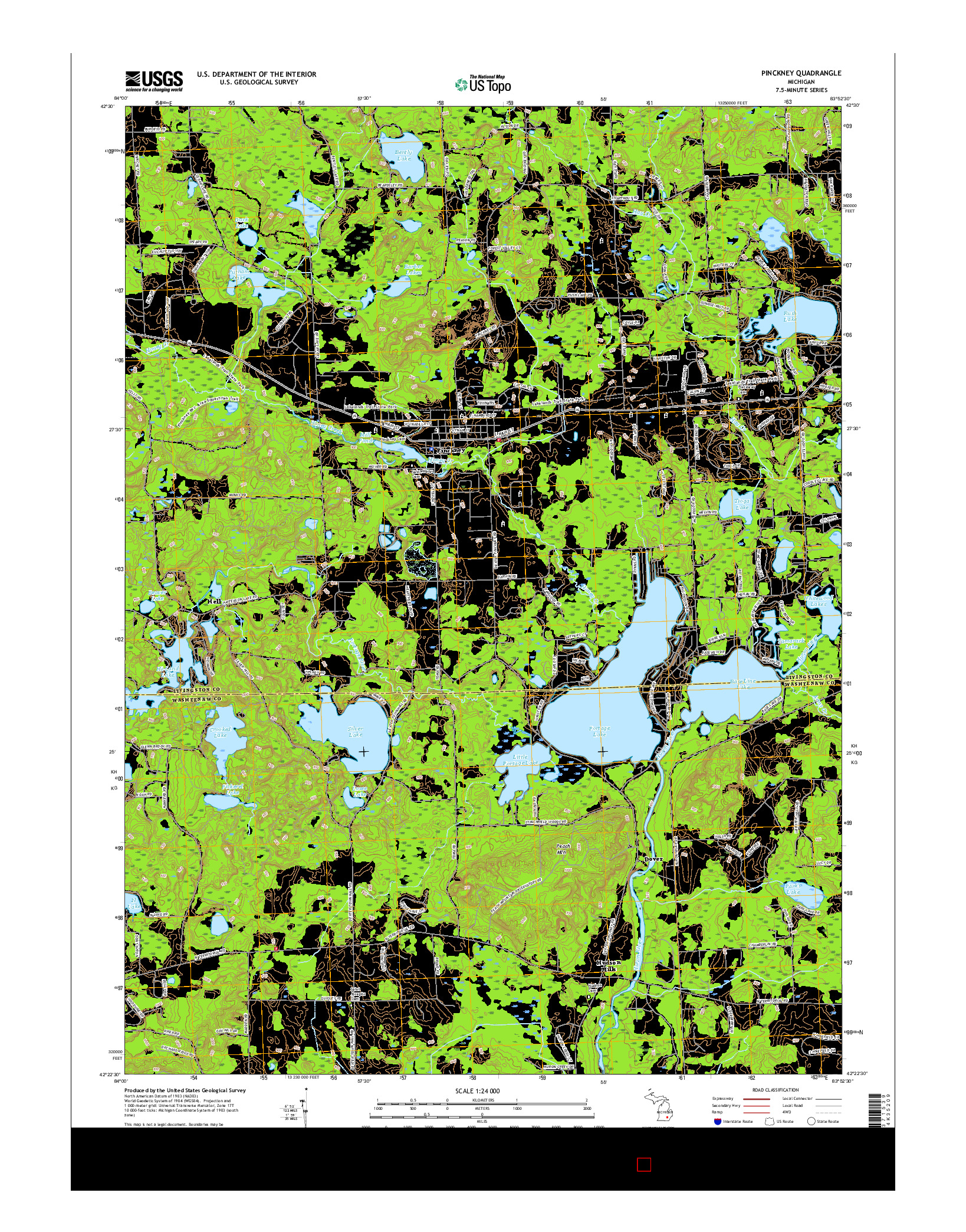 USGS US TOPO 7.5-MINUTE MAP FOR PINCKNEY, MI 2017