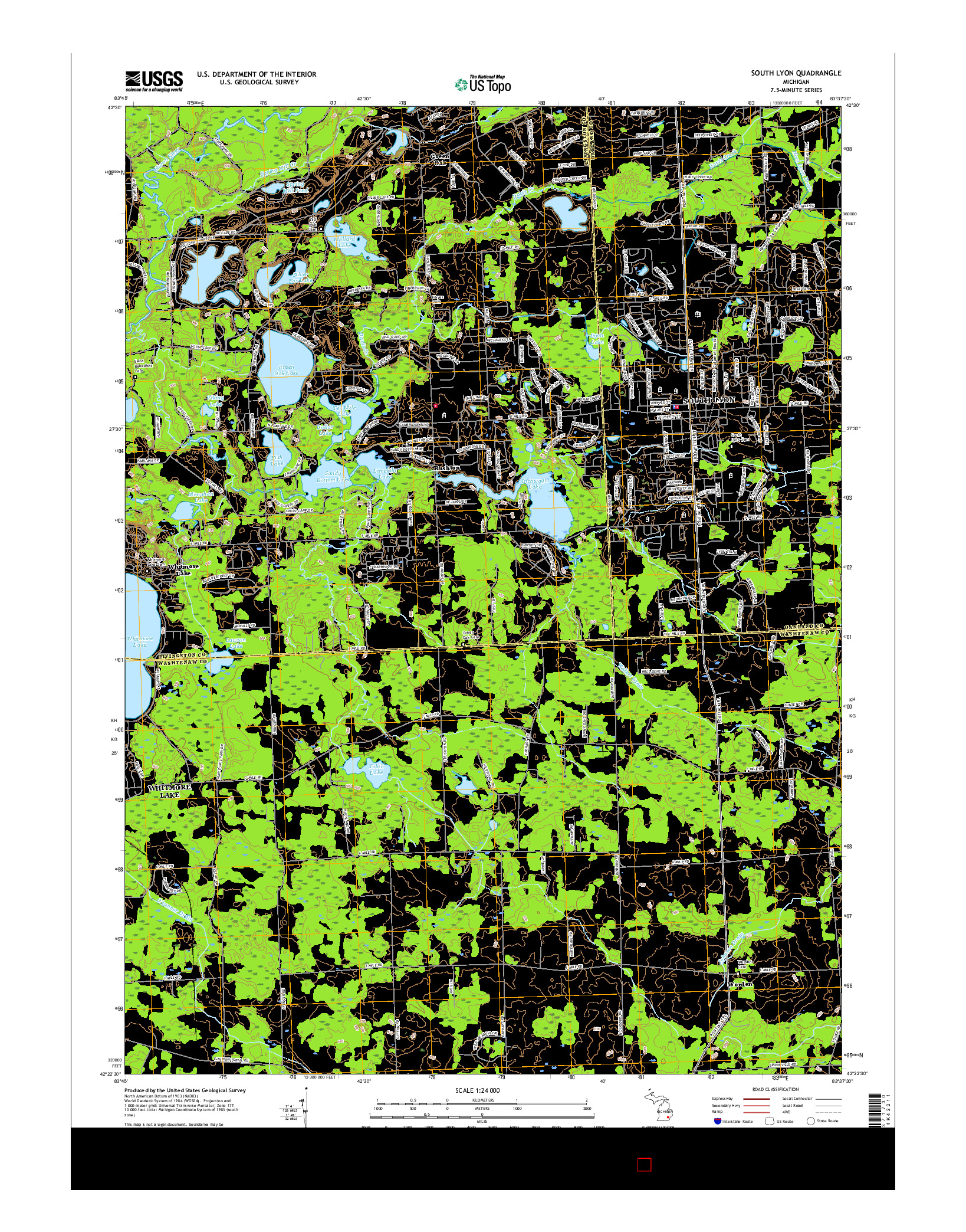 USGS US TOPO 7.5-MINUTE MAP FOR SOUTH LYON, MI 2017