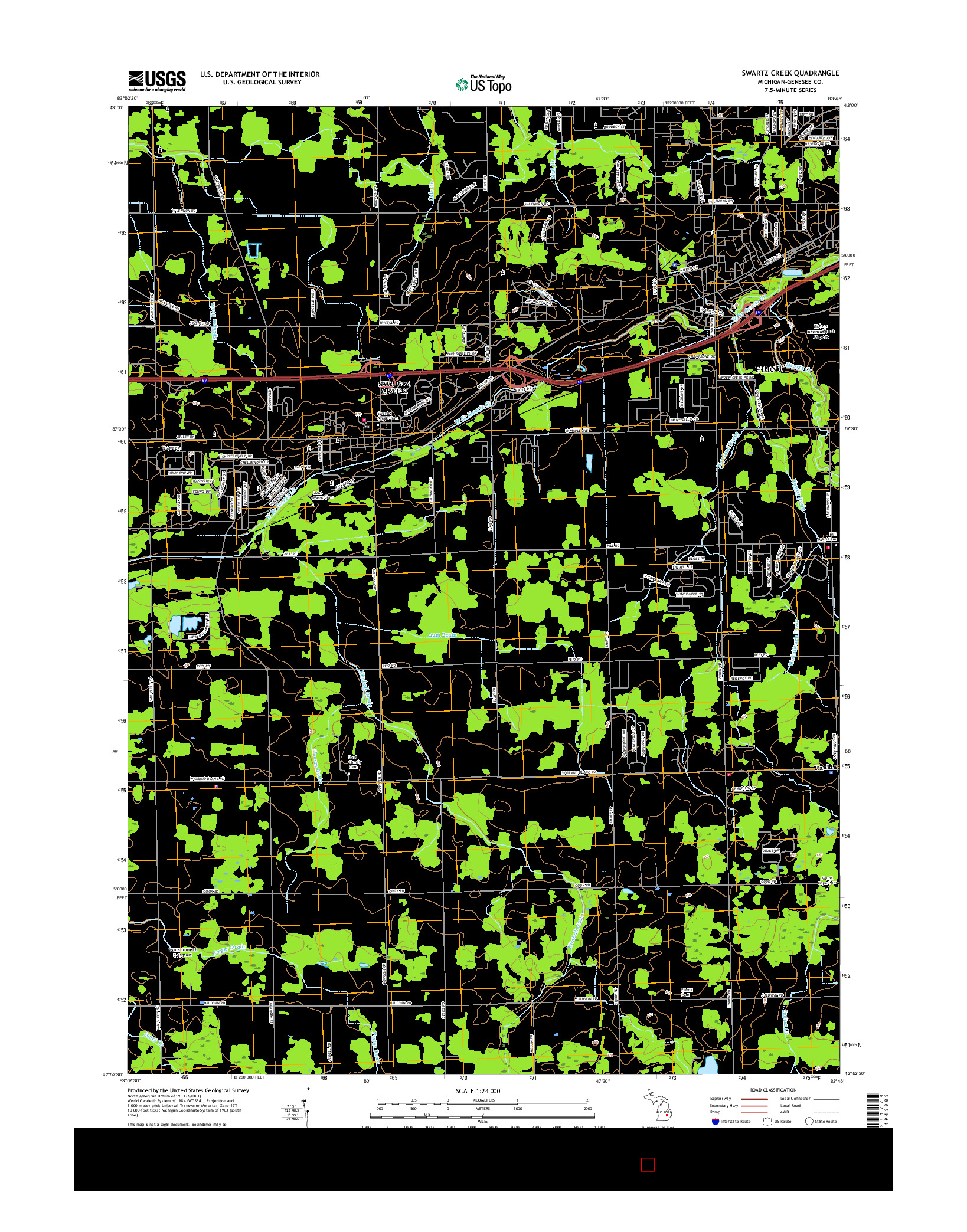 USGS US TOPO 7.5-MINUTE MAP FOR SWARTZ CREEK, MI 2017