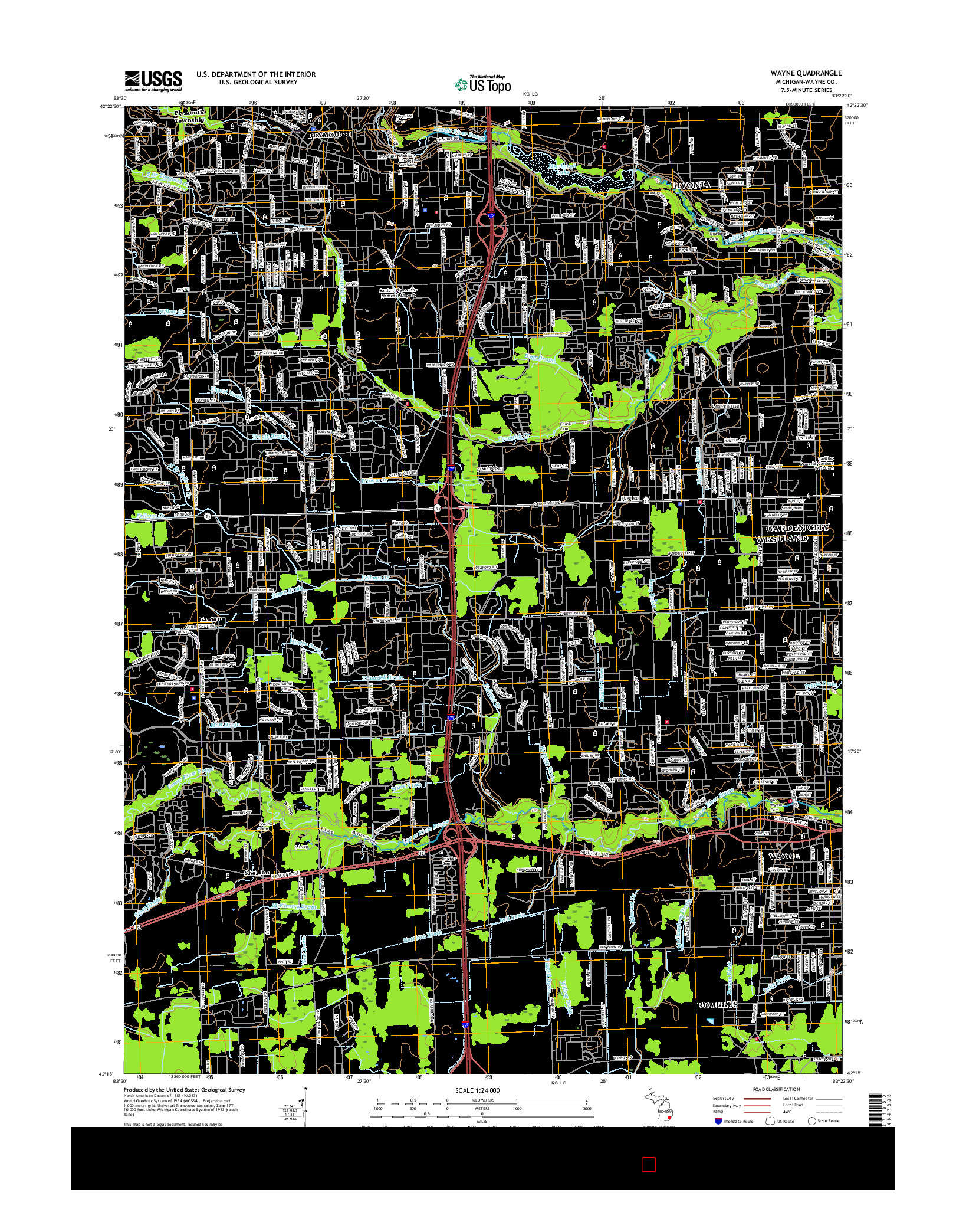 USGS US TOPO 7.5-MINUTE MAP FOR WAYNE, MI 2017