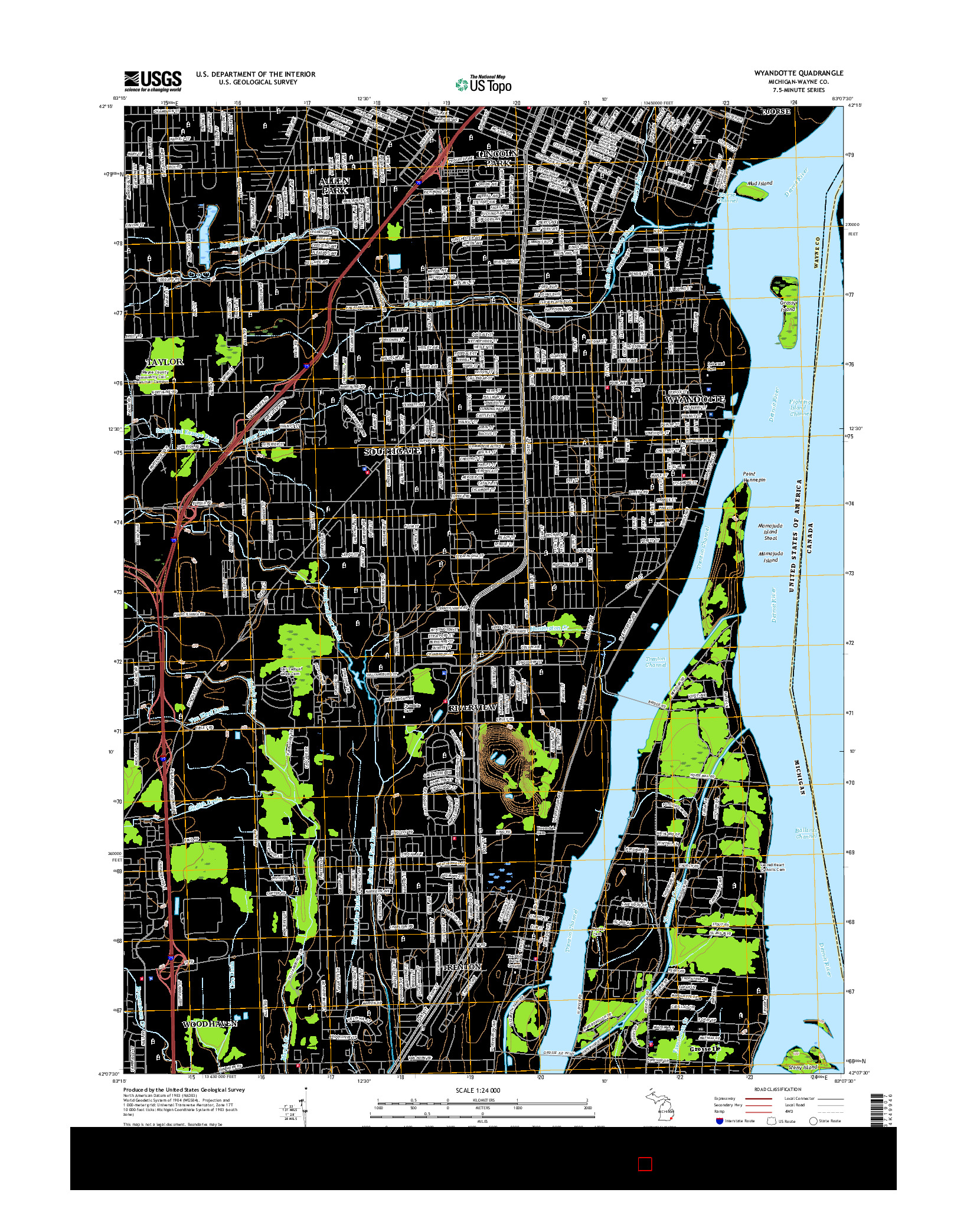 USGS US TOPO 7.5-MINUTE MAP FOR WYANDOTTE, MI 2017