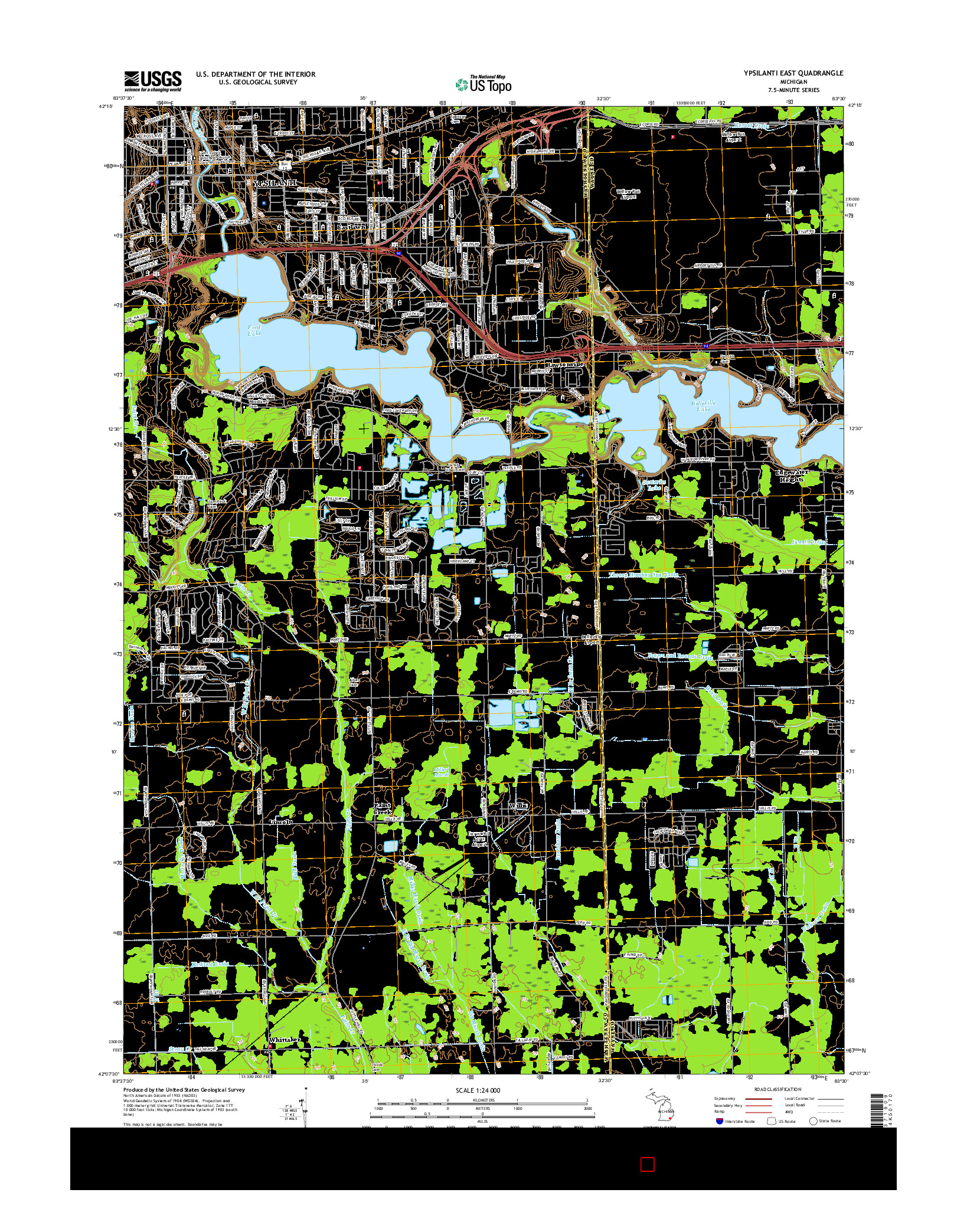 USGS US TOPO 7.5-MINUTE MAP FOR YPSILANTI EAST, MI 2017