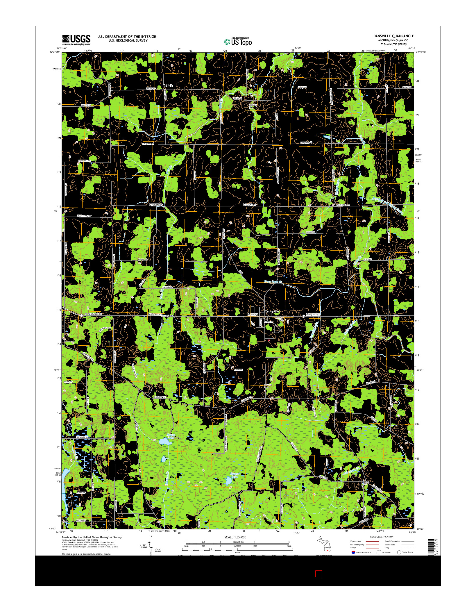 USGS US TOPO 7.5-MINUTE MAP FOR DANSVILLE, MI 2017