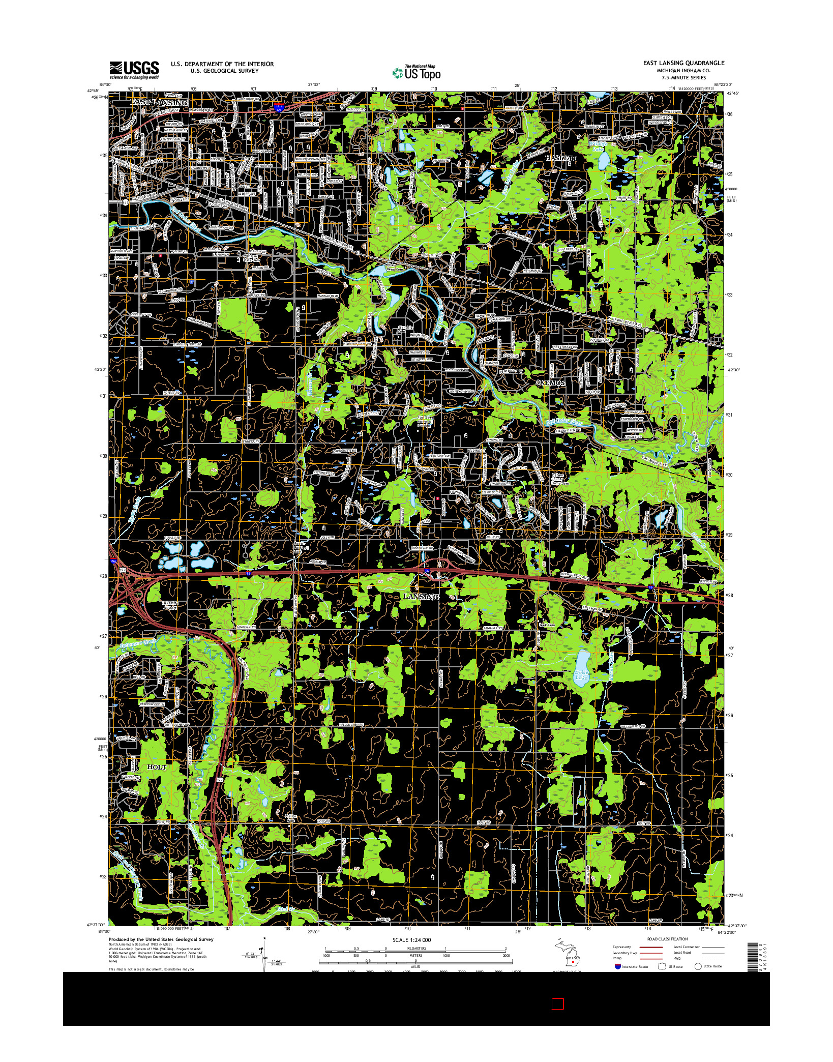 USGS US TOPO 7.5-MINUTE MAP FOR EAST LANSING, MI 2017