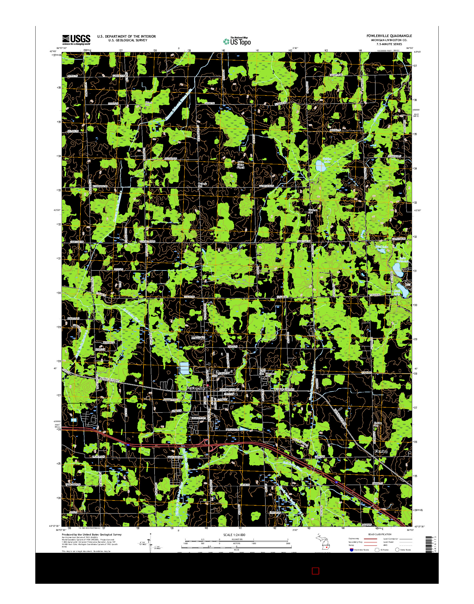 USGS US TOPO 7.5-MINUTE MAP FOR FOWLERVILLE, MI 2017