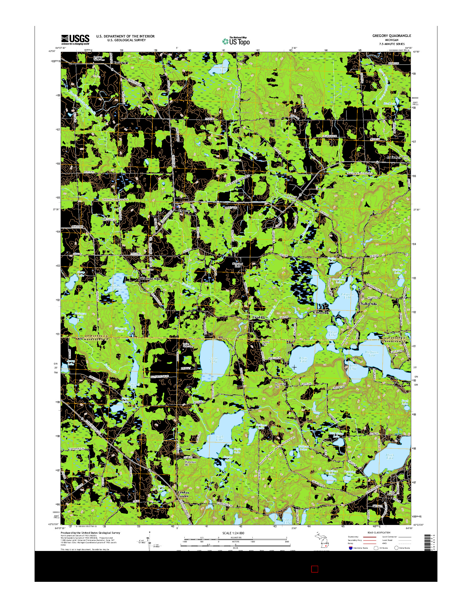 USGS US TOPO 7.5-MINUTE MAP FOR GREGORY, MI 2017