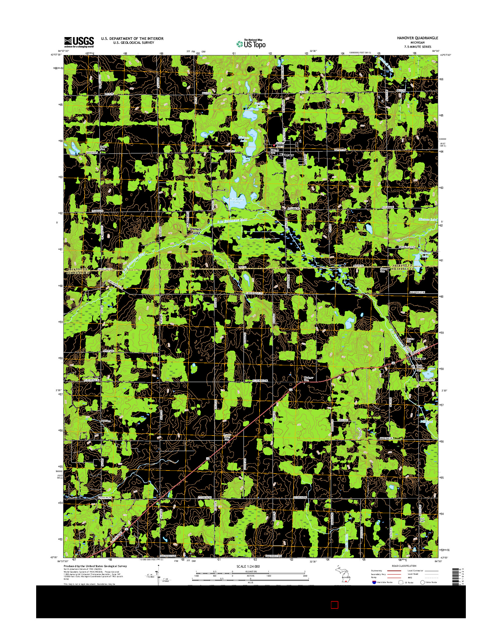 USGS US TOPO 7.5-MINUTE MAP FOR HANOVER, MI 2017