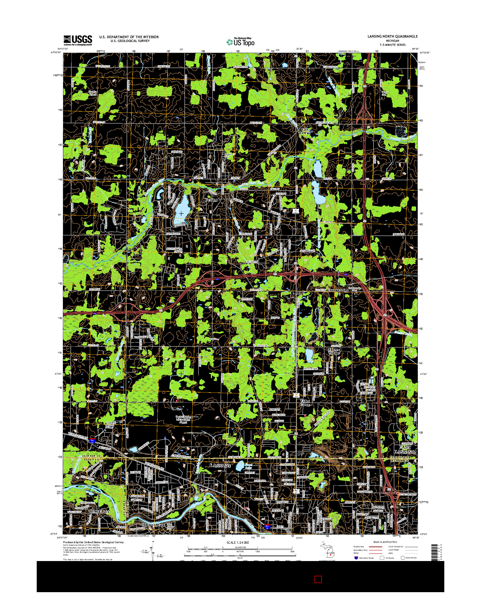 USGS US TOPO 7.5-MINUTE MAP FOR LANSING NORTH, MI 2017