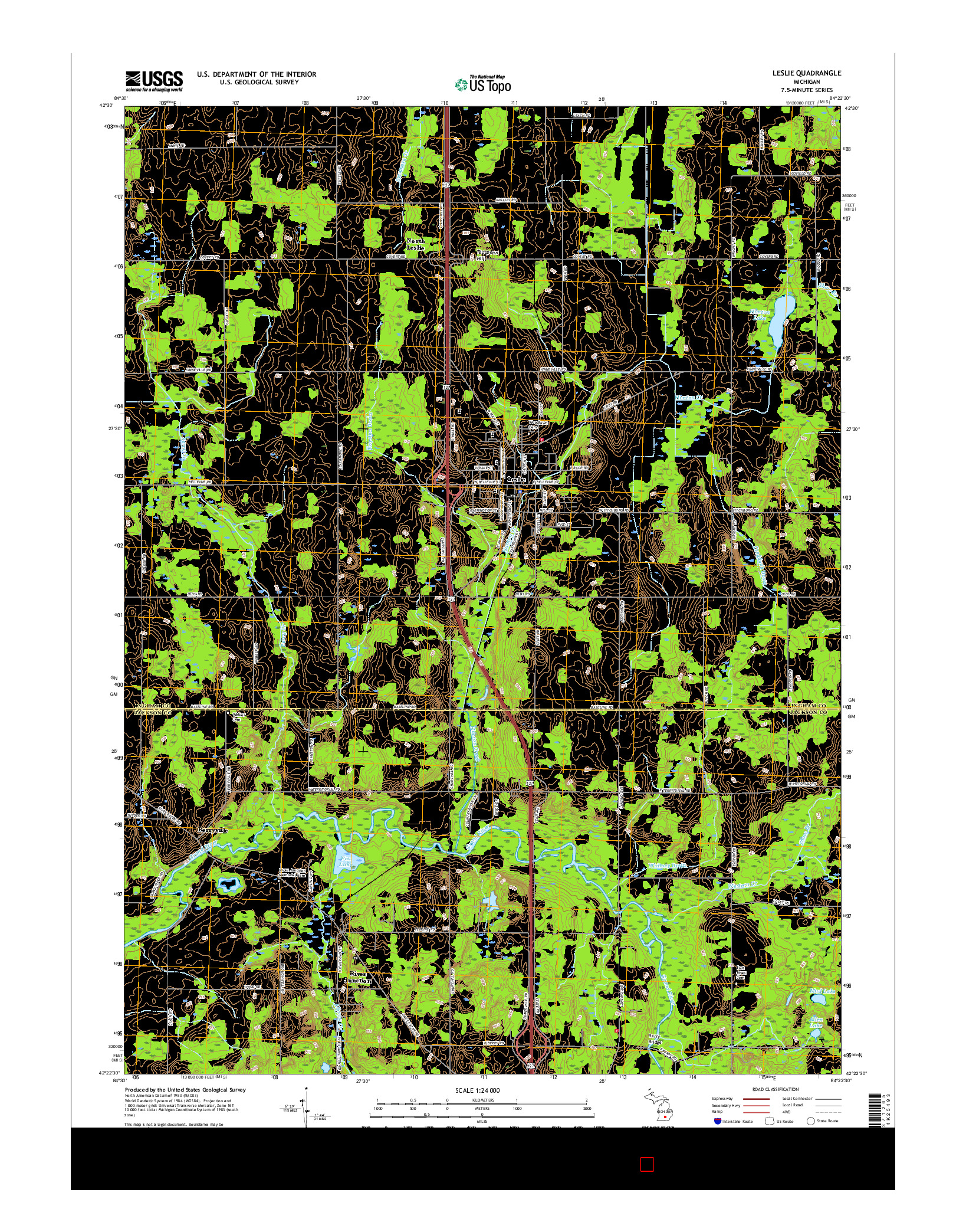 USGS US TOPO 7.5-MINUTE MAP FOR LESLIE, MI 2017