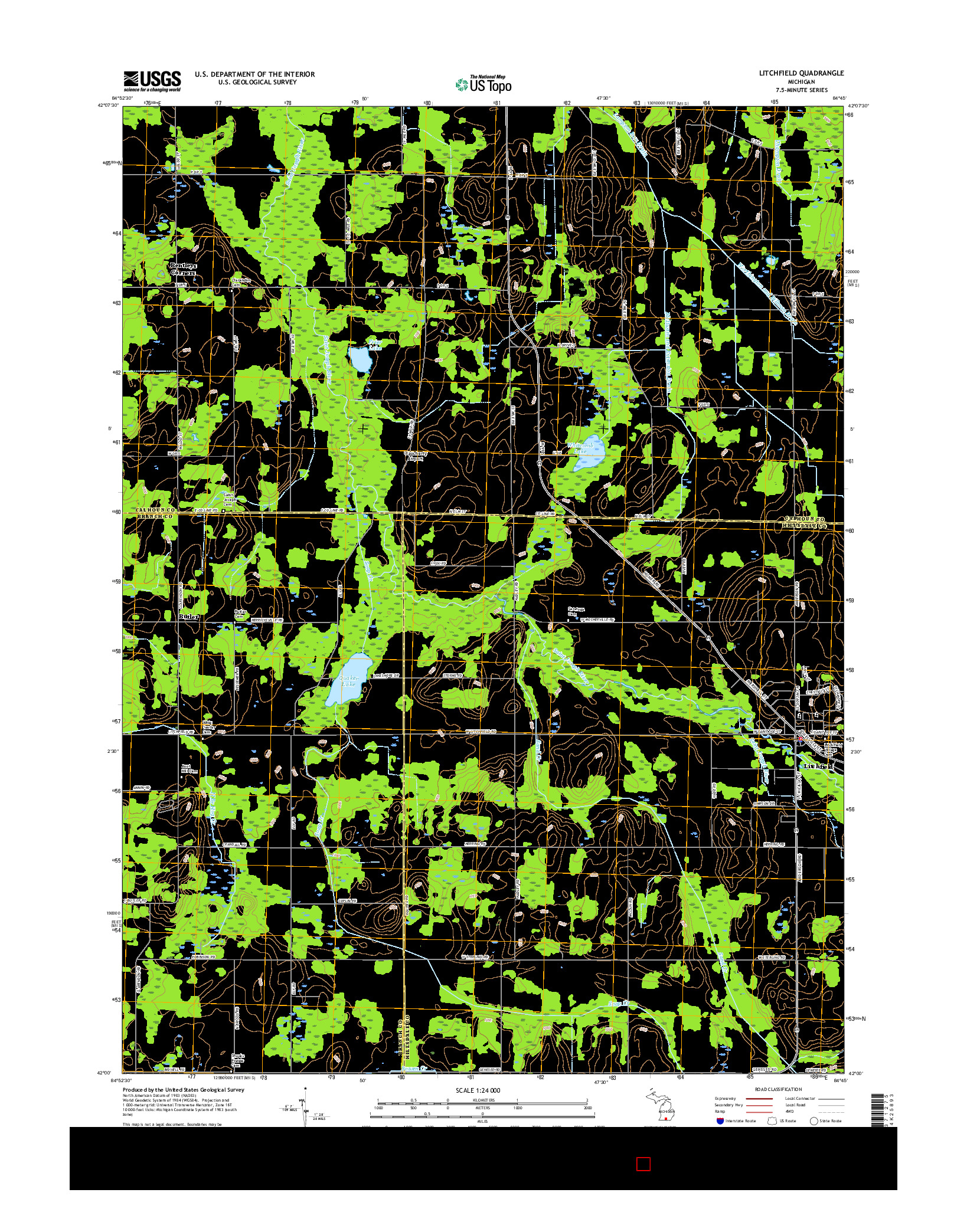 USGS US TOPO 7.5-MINUTE MAP FOR LITCHFIELD, MI 2017