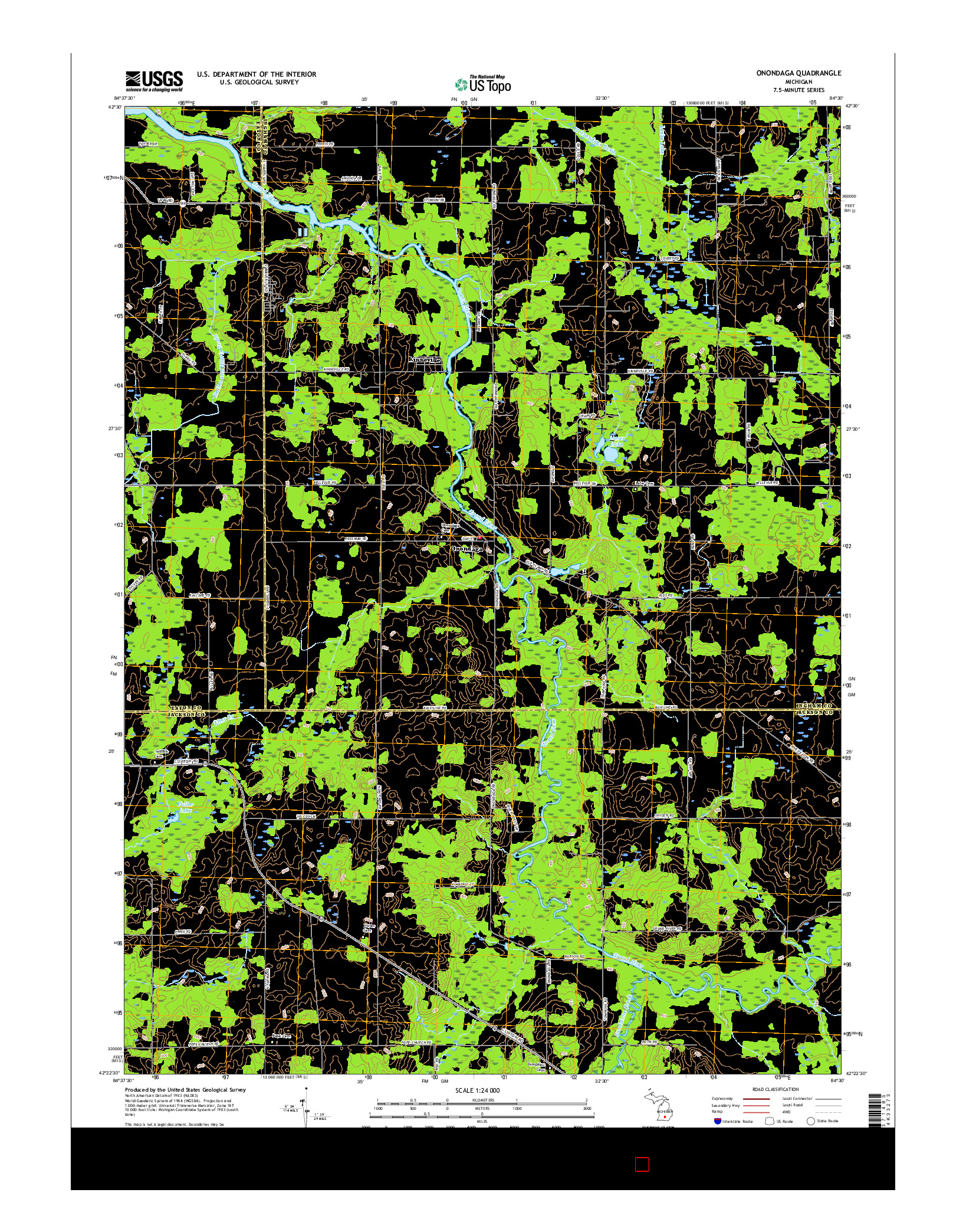 USGS US TOPO 7.5-MINUTE MAP FOR ONONDAGA, MI 2017