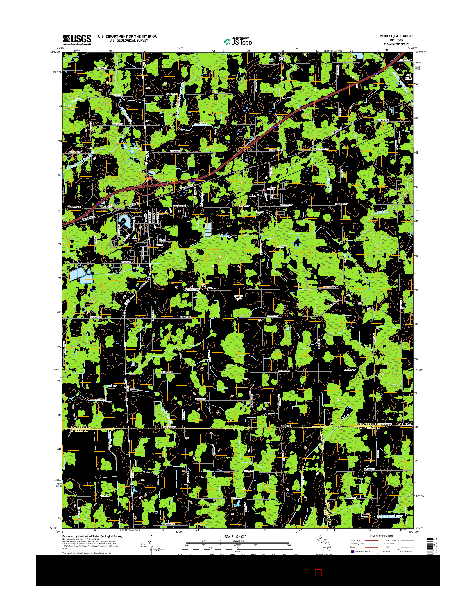 USGS US TOPO 7.5-MINUTE MAP FOR PERRY, MI 2017