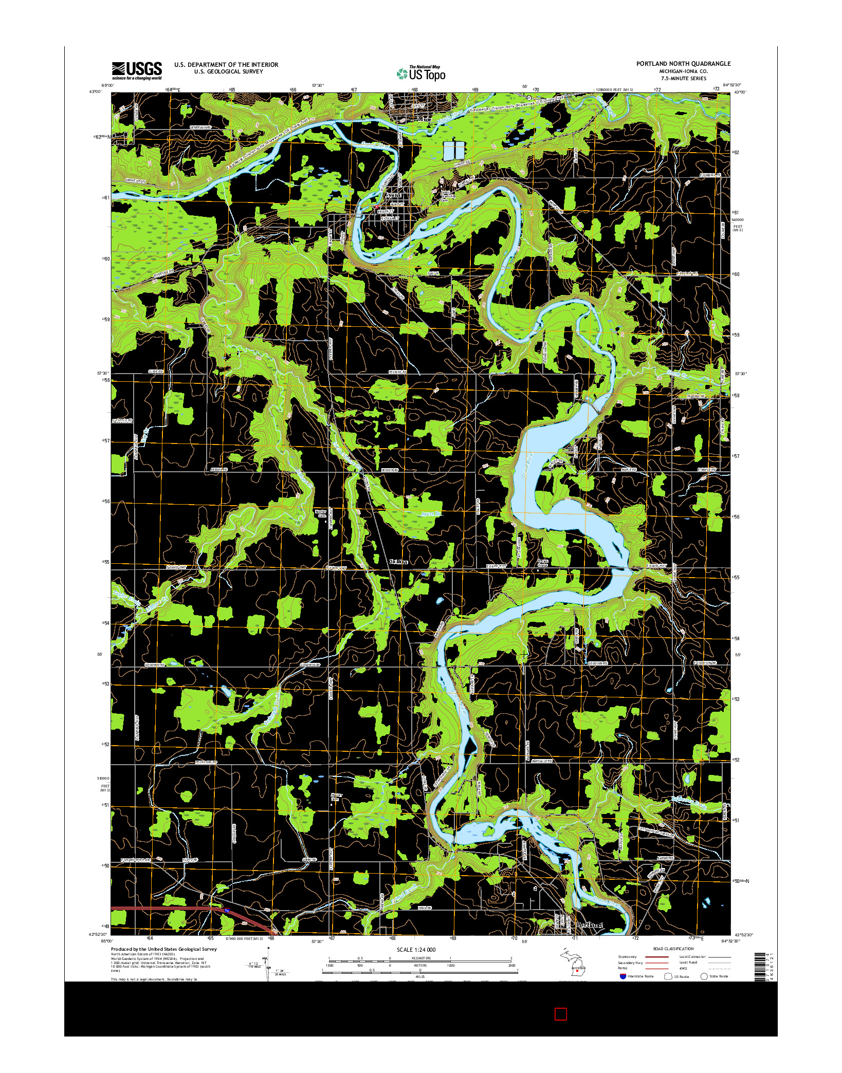 USGS US TOPO 7.5-MINUTE MAP FOR PORTLAND NORTH, MI 2017