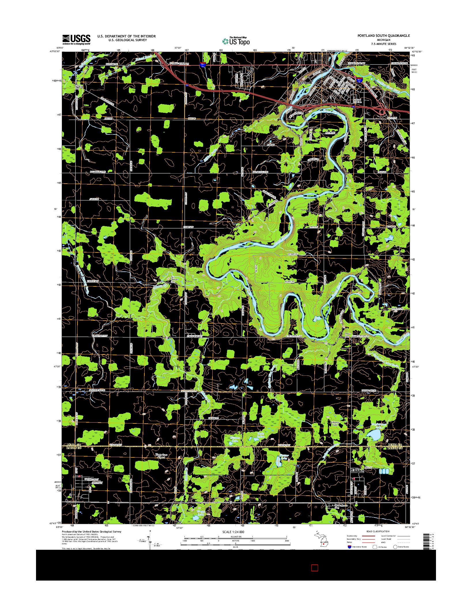 USGS US TOPO 7.5-MINUTE MAP FOR PORTLAND SOUTH, MI 2017