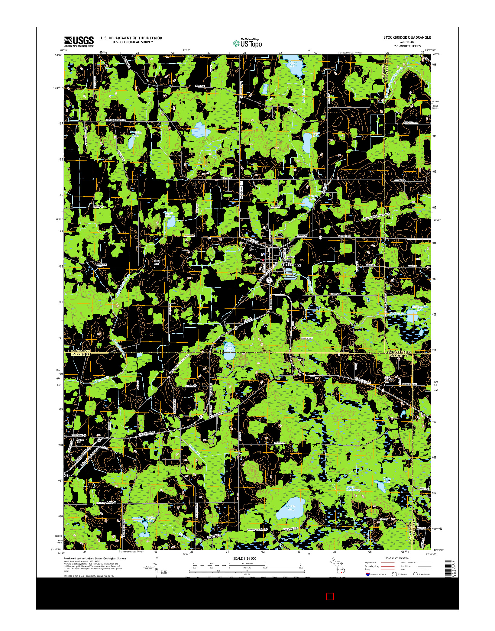 USGS US TOPO 7.5-MINUTE MAP FOR STOCKBRIDGE, MI 2017