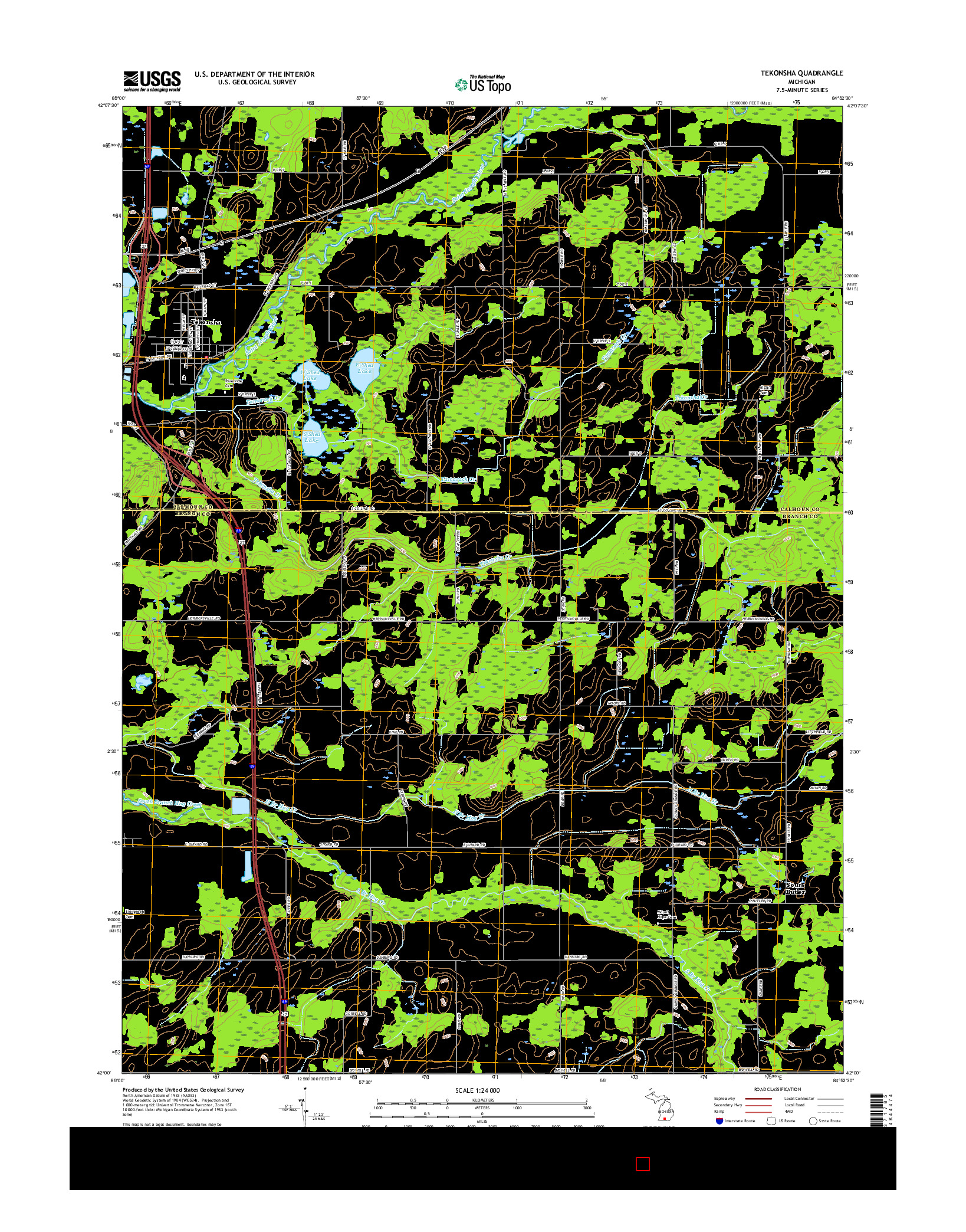 USGS US TOPO 7.5-MINUTE MAP FOR TEKONSHA, MI 2017